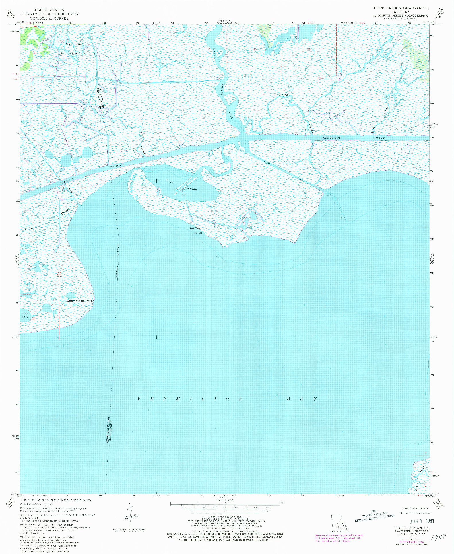 USGS 1:24000-SCALE QUADRANGLE FOR TIGRE LAGOON, LA 1963