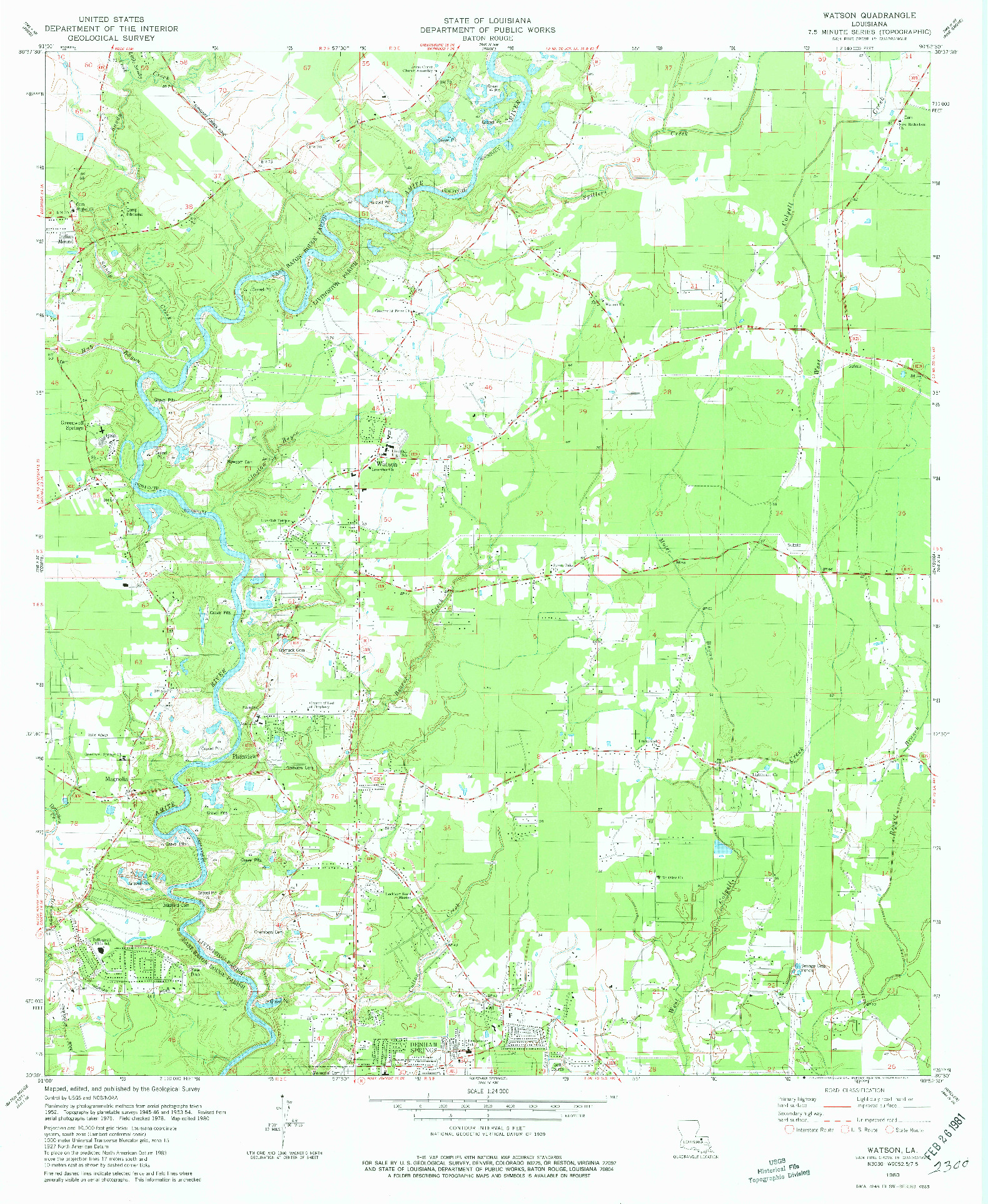 USGS 1:24000-SCALE QUADRANGLE FOR WATSON, LA 1980