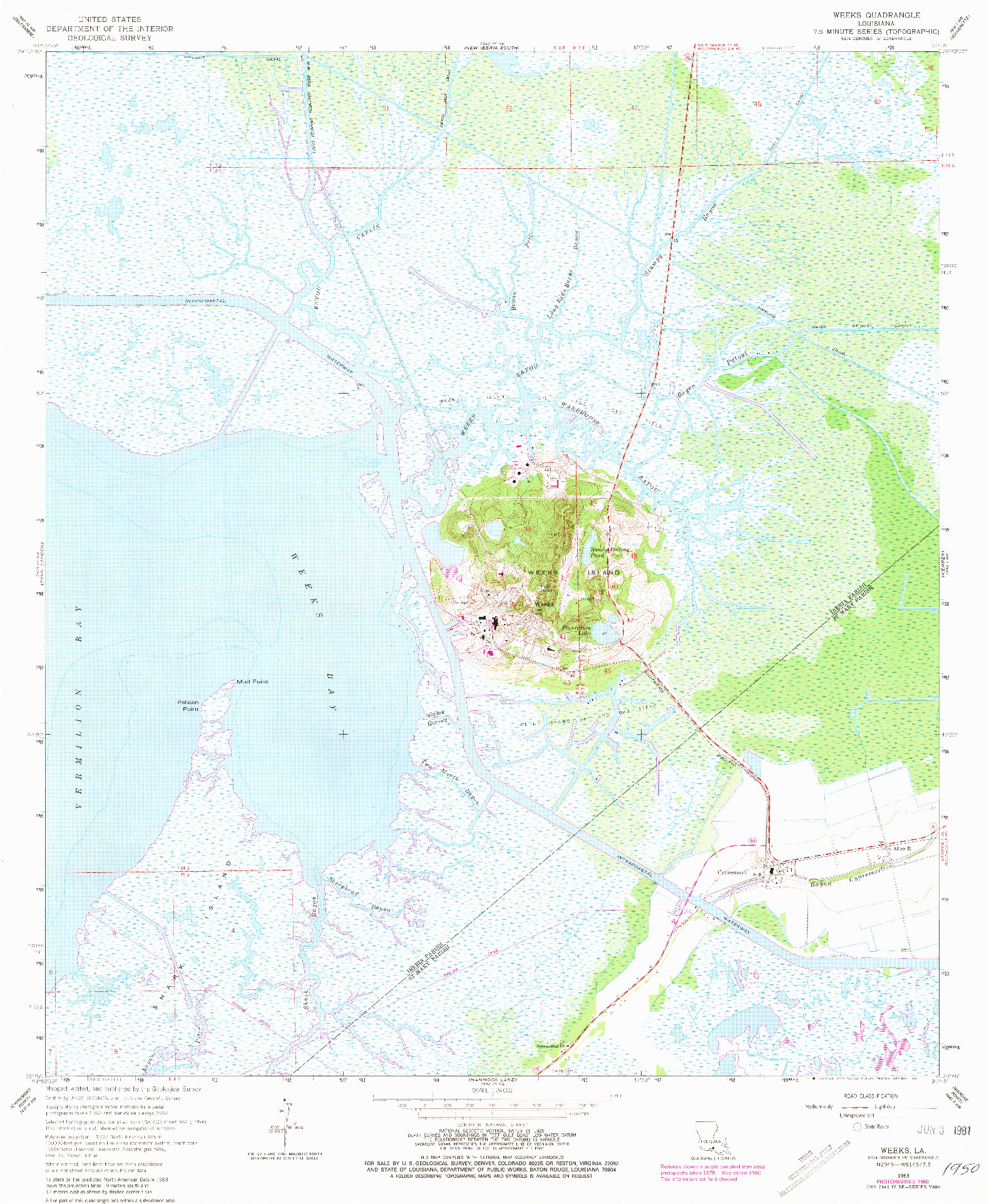 USGS 1:24000-SCALE QUADRANGLE FOR WEEKS, LA 1963