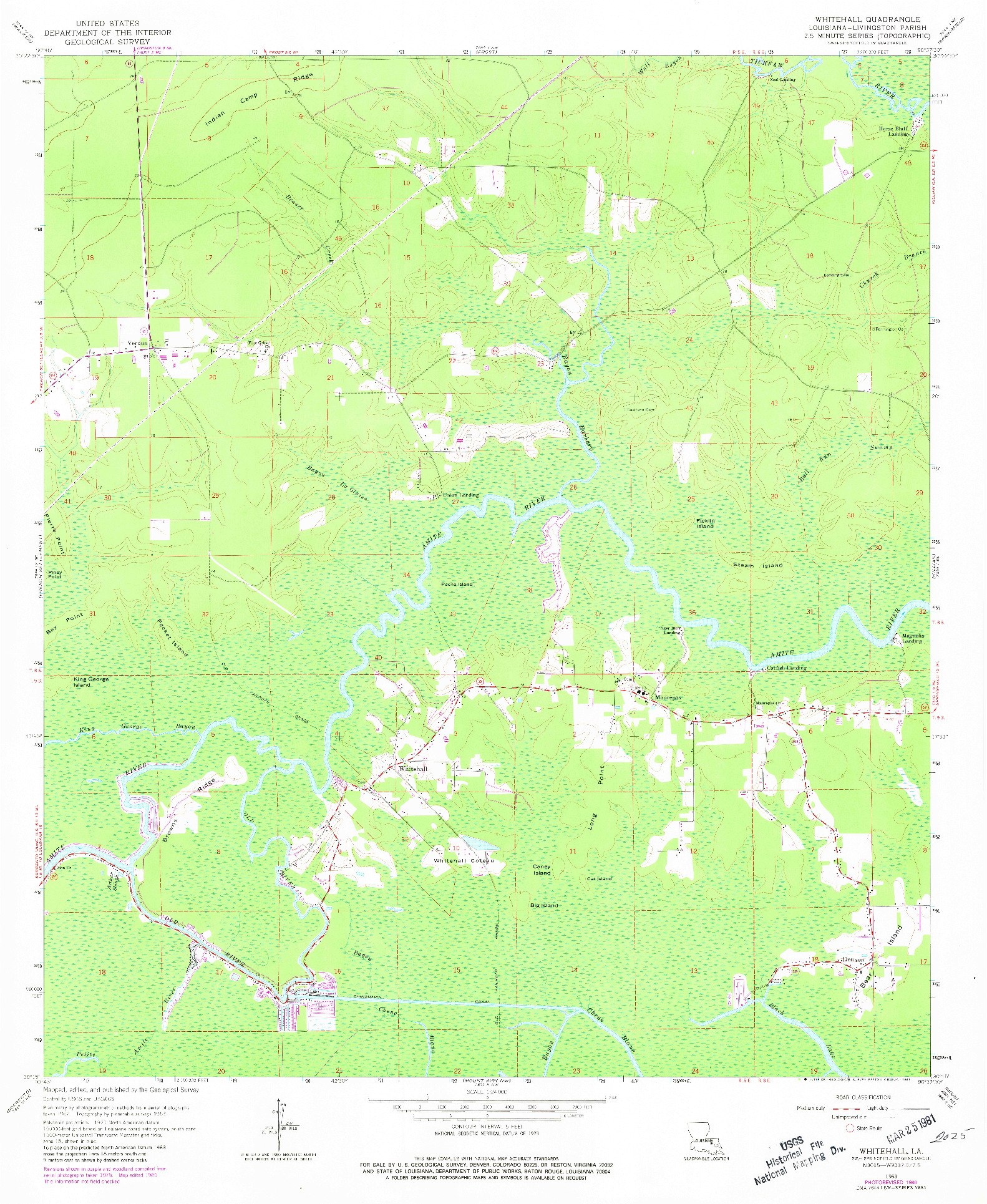 USGS 1:24000-SCALE QUADRANGLE FOR WHITEHALL, LA 1963