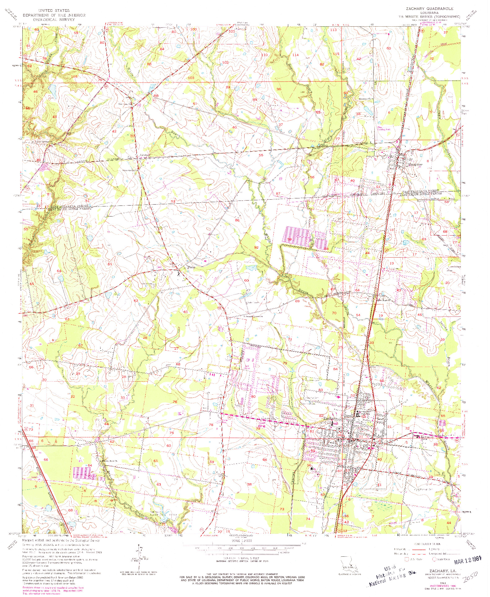 USGS 1:24000-SCALE QUADRANGLE FOR ZACHARY, LA 1963
