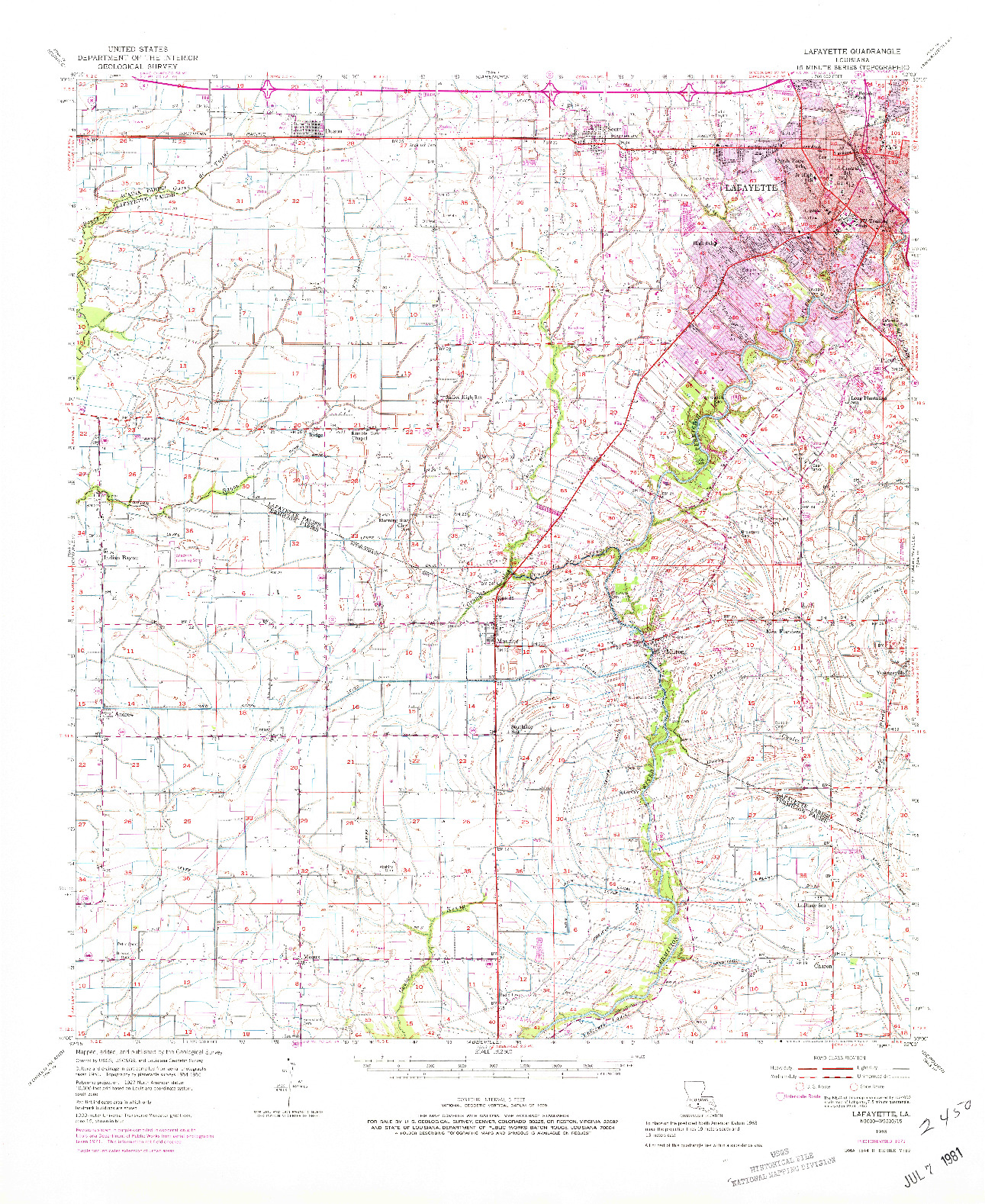 USGS 1:62500-SCALE QUADRANGLE FOR LAFAYETTE, LA 1955