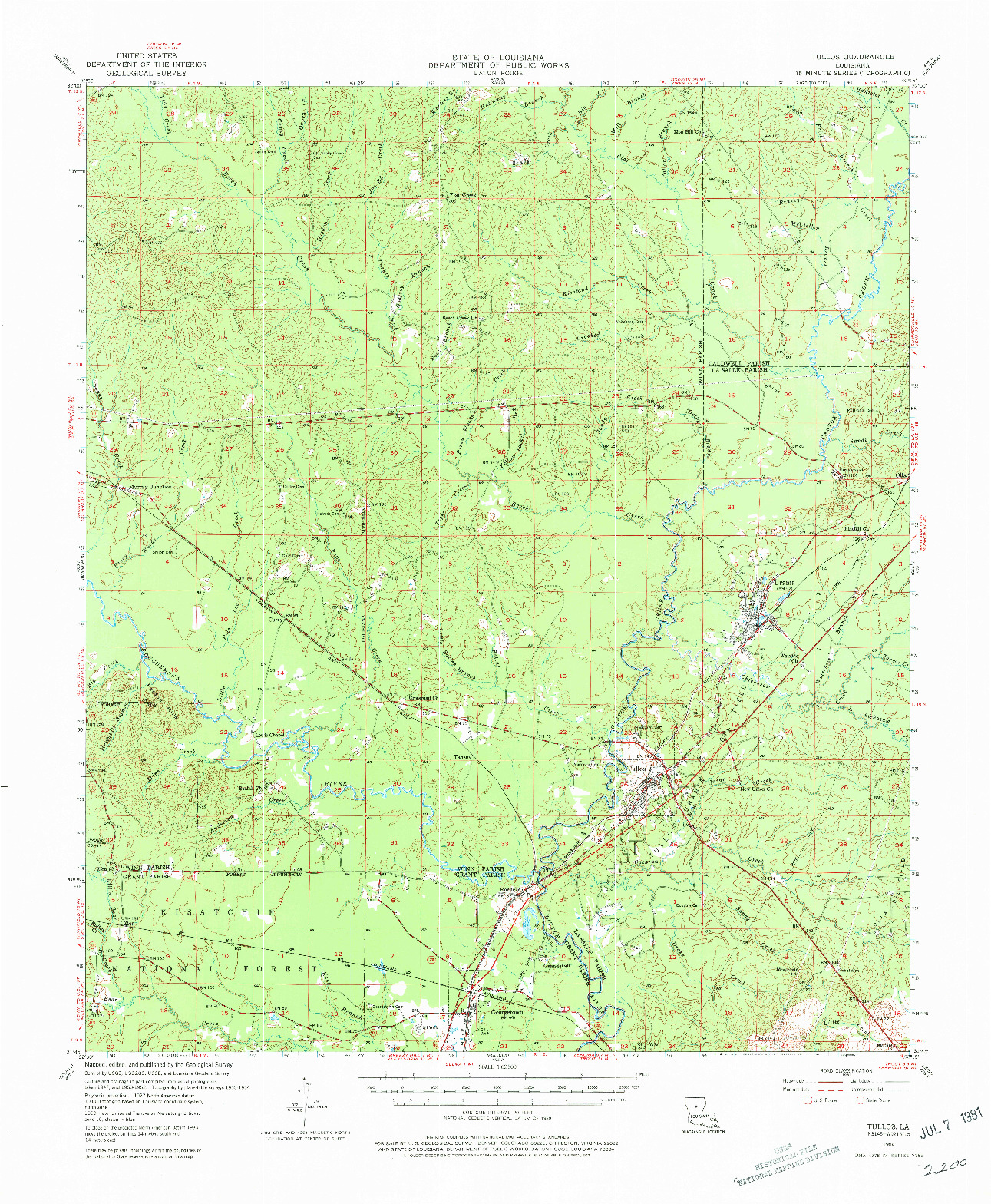 USGS 1:62500-SCALE QUADRANGLE FOR TULLOS, LA 1954