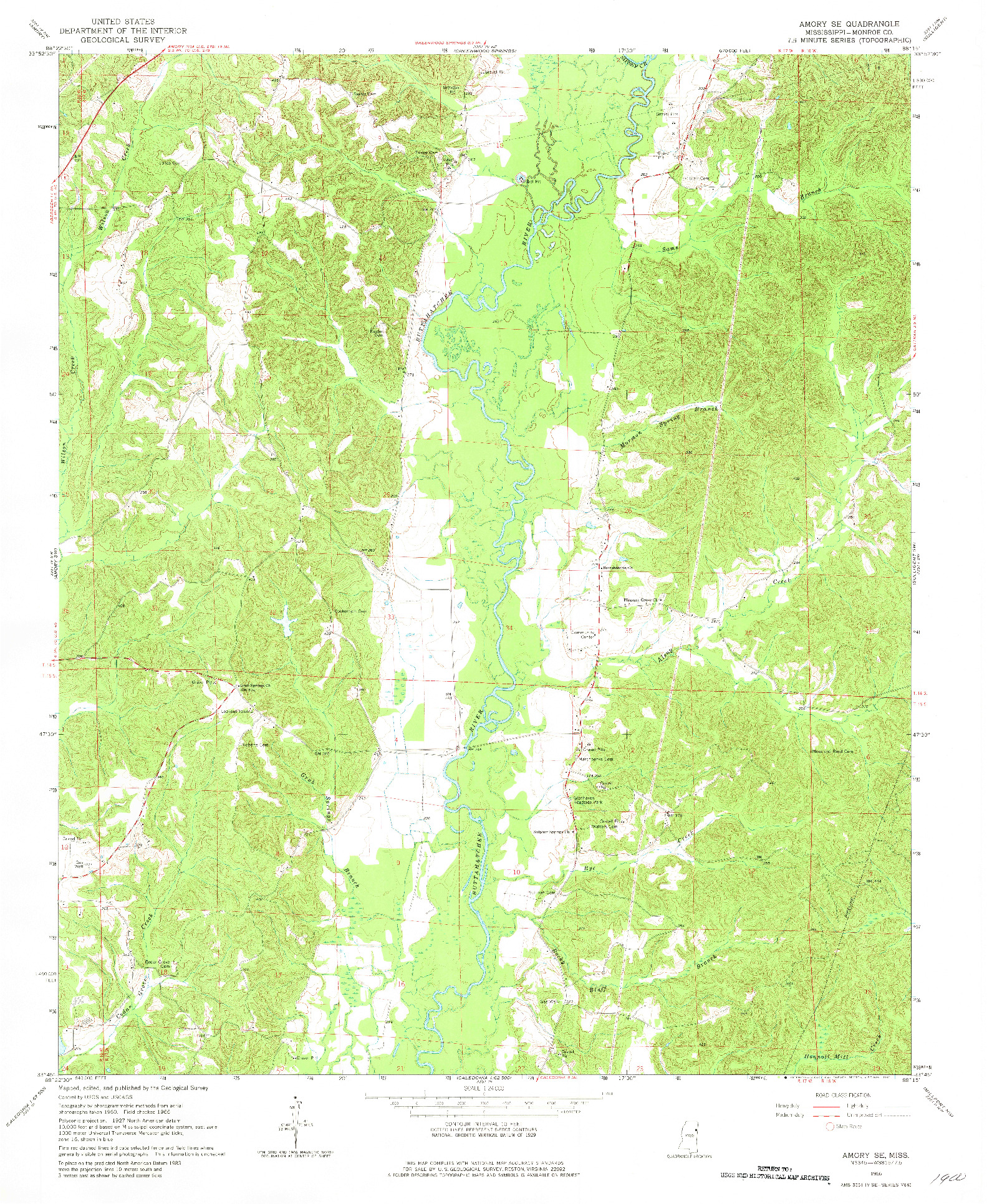 USGS 1:24000-SCALE QUADRANGLE FOR AMORY SE, MS 1966