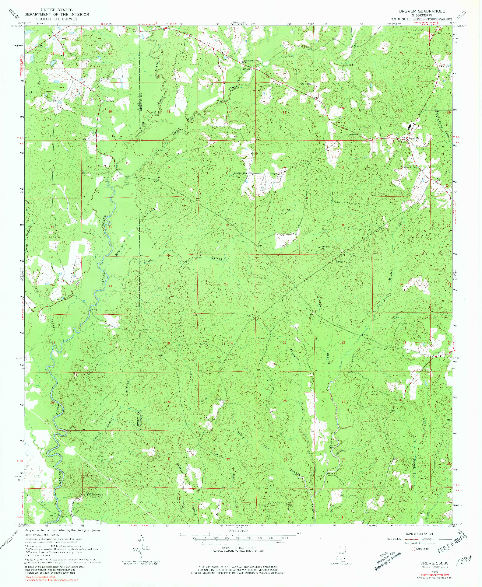 USGS 1:24000-SCALE QUADRANGLE FOR BREWER, MS 1963