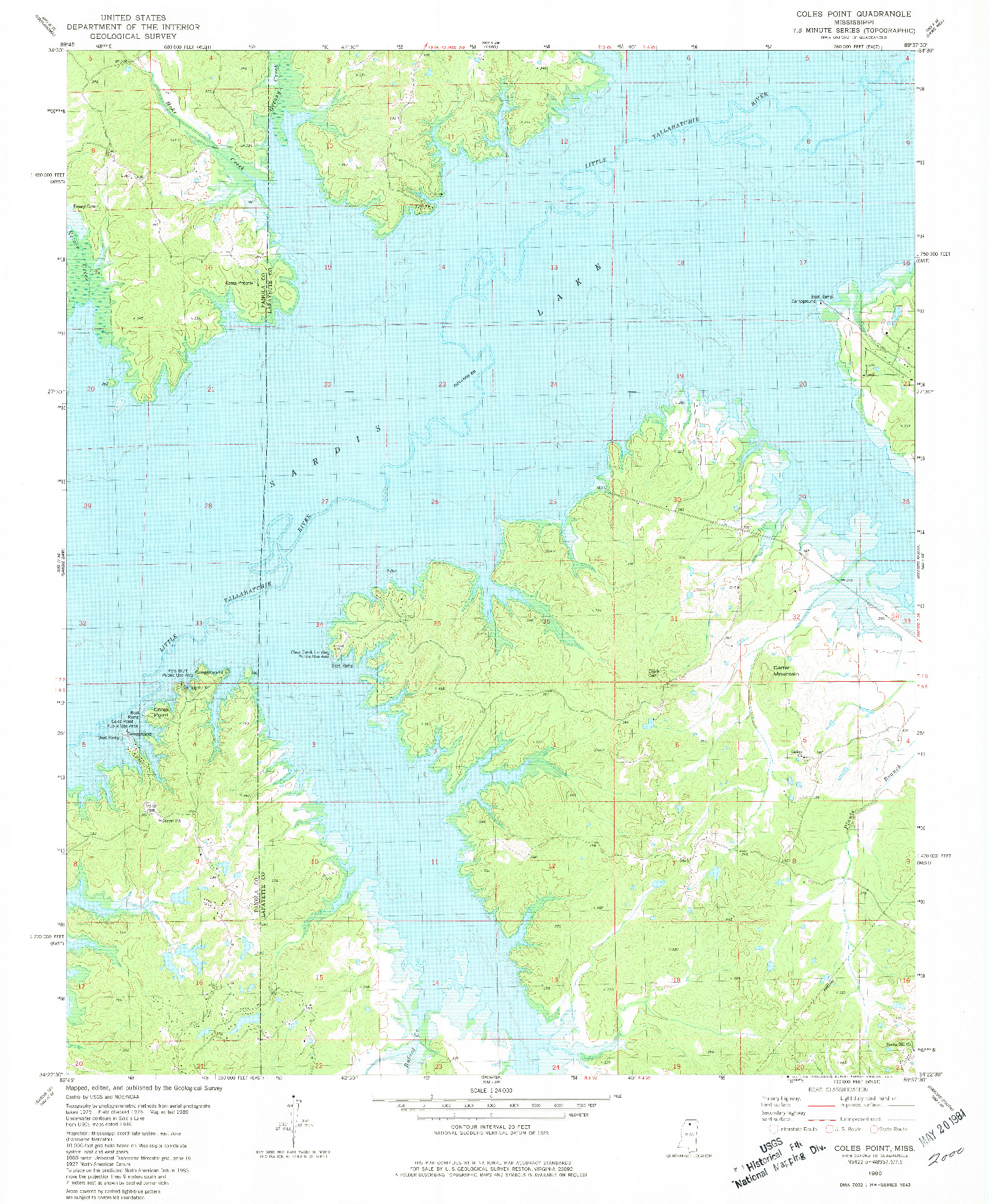 USGS 1:24000-SCALE QUADRANGLE FOR COLES POINT, MS 1980