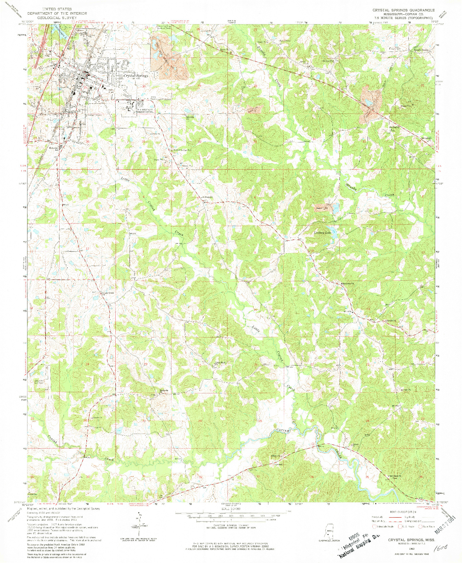 USGS 1:24000-SCALE QUADRANGLE FOR CRYSTAL SPRINGS, MS 1963