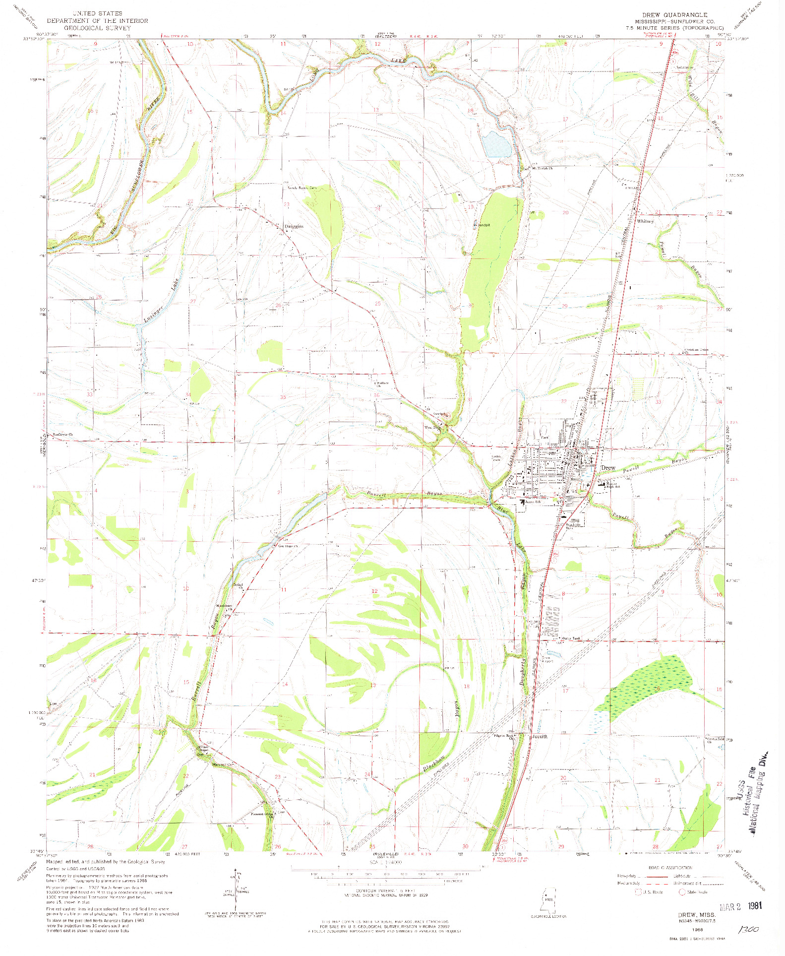 USGS 1:24000-SCALE QUADRANGLE FOR DREW, MS 1966