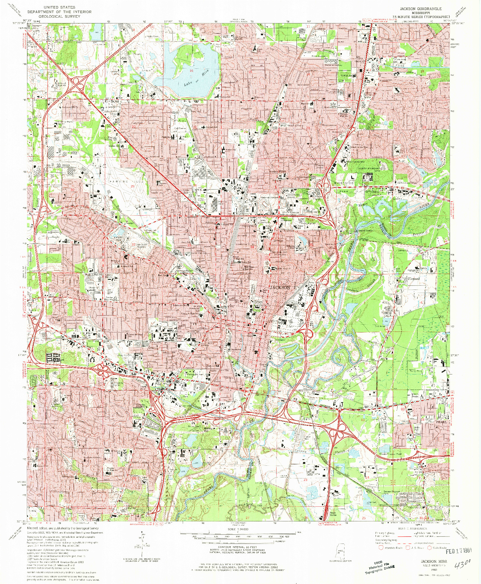 USGS 1:24000-SCALE QUADRANGLE FOR JACKSON, MS 1980