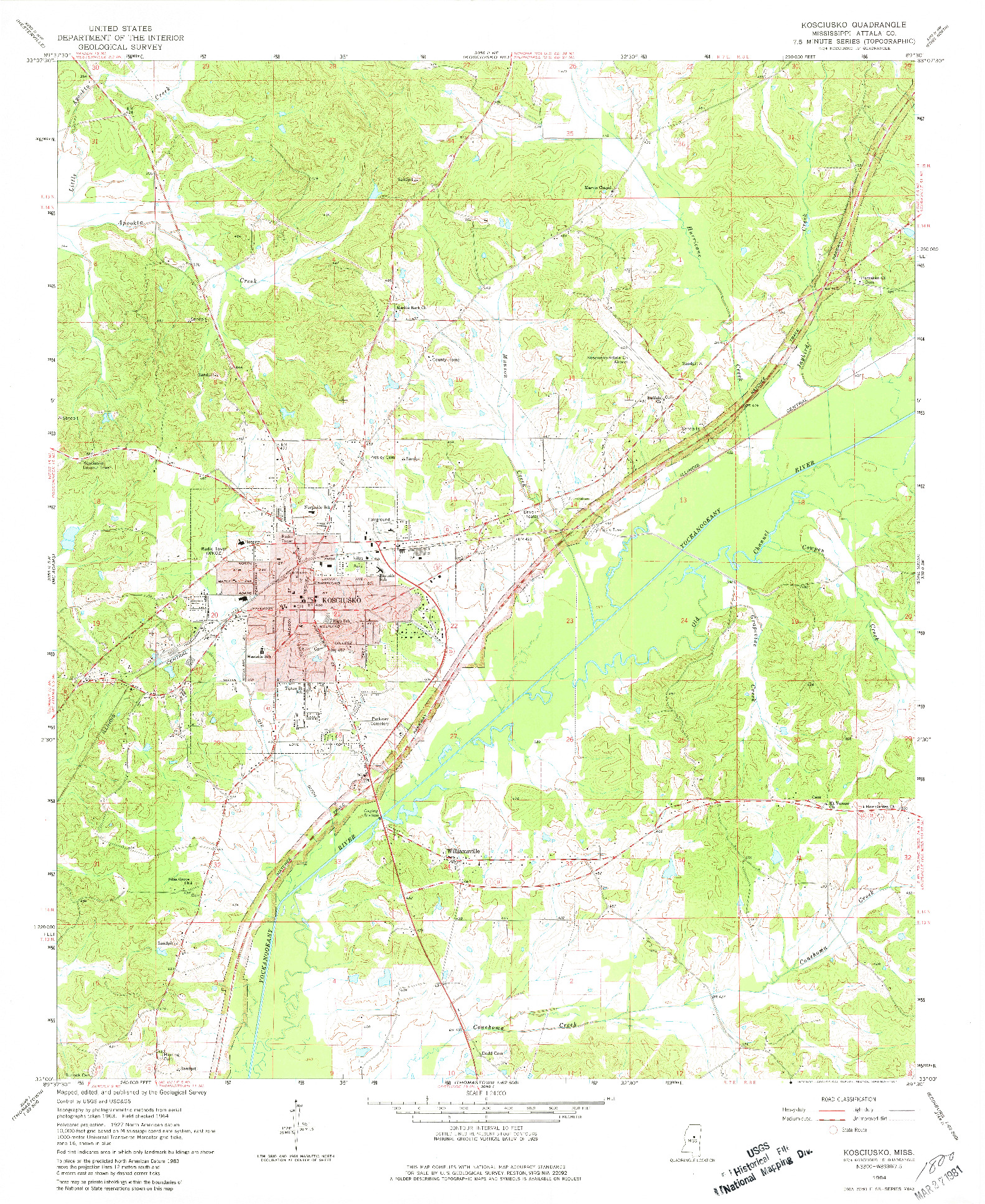 USGS 1:24000-SCALE QUADRANGLE FOR KOSCIUSKO, MS 1964