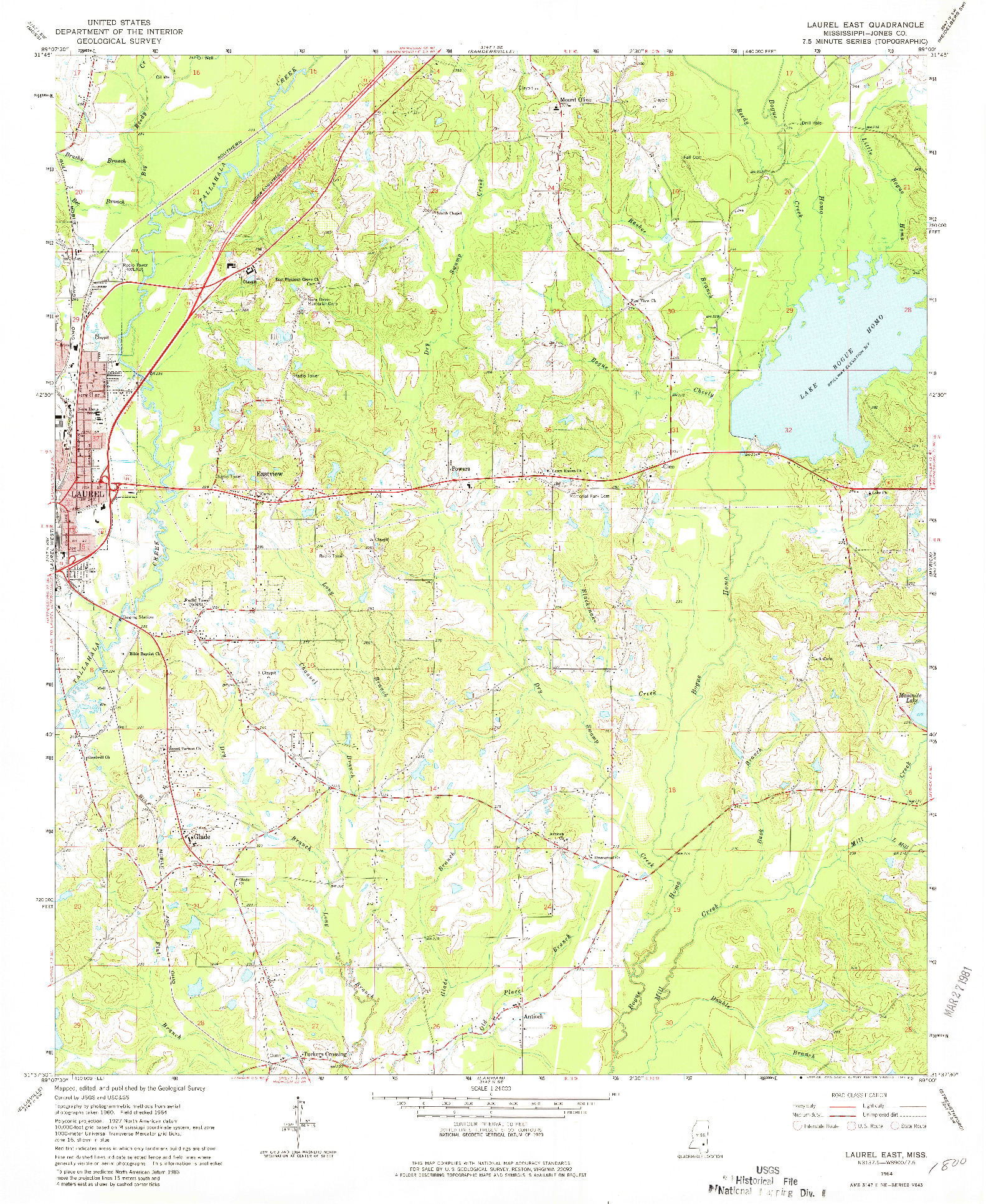 USGS 1:24000-SCALE QUADRANGLE FOR LAUREL EAST, MS 1964