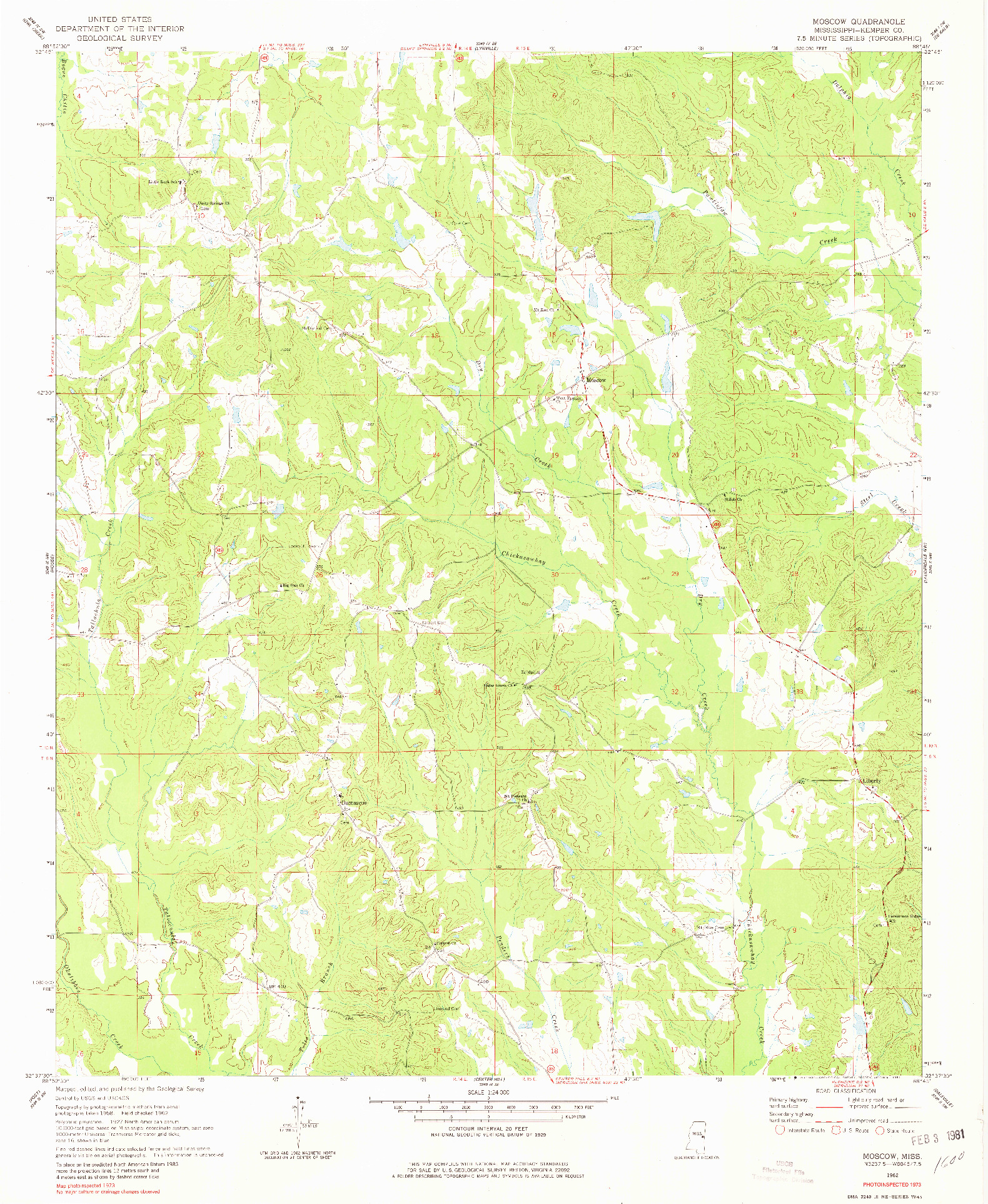 USGS 1:24000-SCALE QUADRANGLE FOR MOSCOW, MS 1962