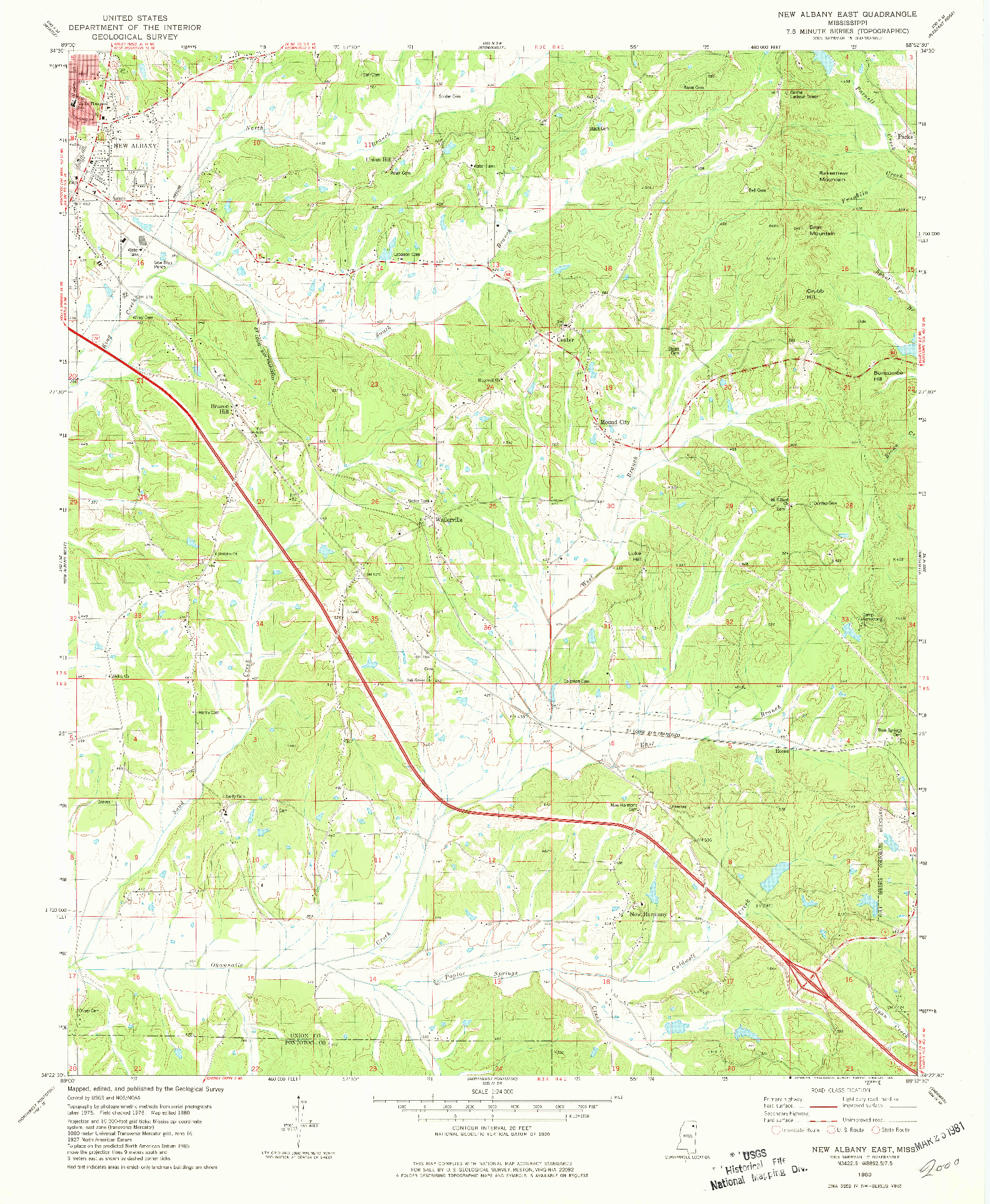USGS 1:24000-SCALE QUADRANGLE FOR NEW ALBANY EAST, MS 1980