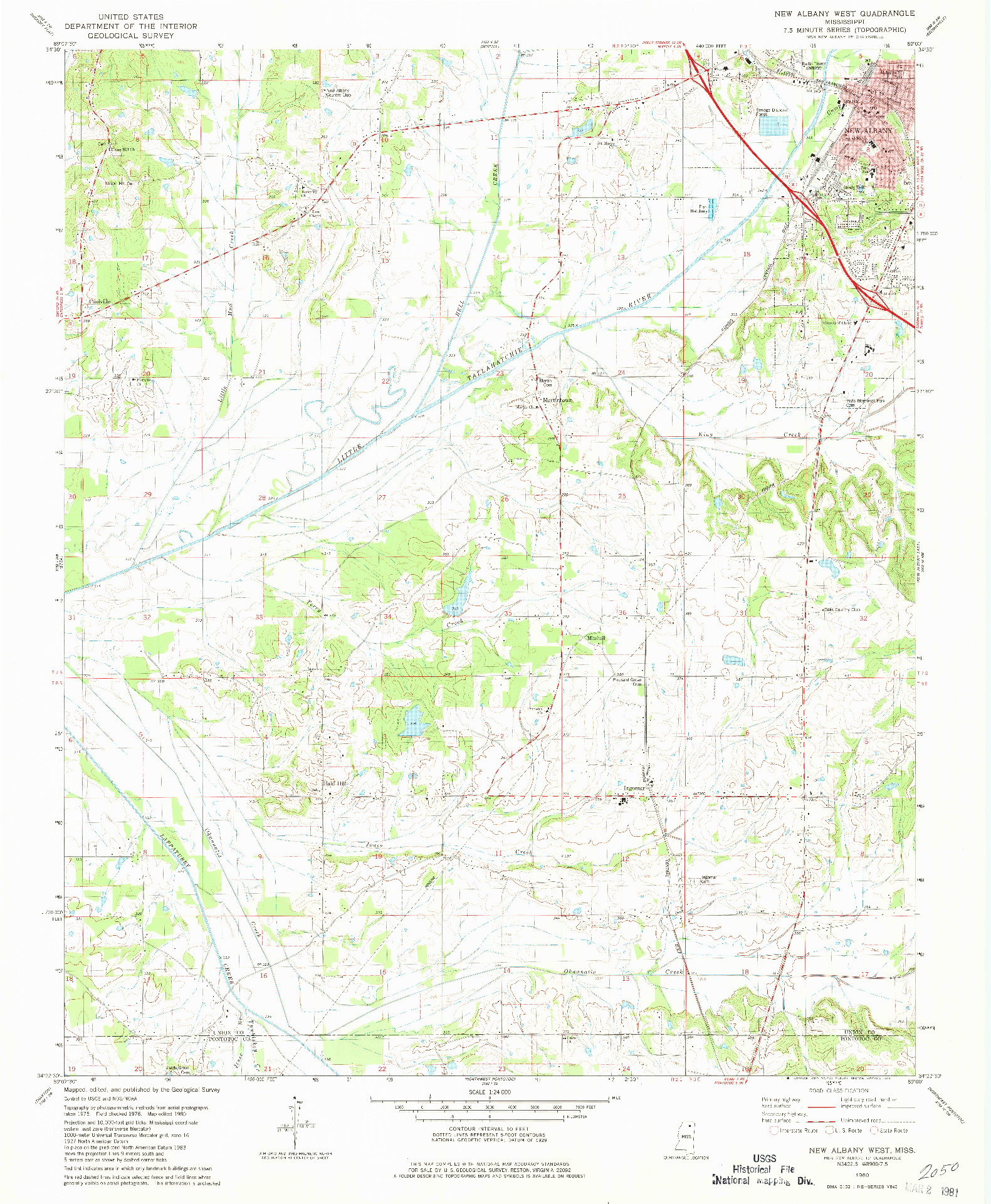 USGS 1:24000-SCALE QUADRANGLE FOR NEW ALBANY WEST, MS 1980