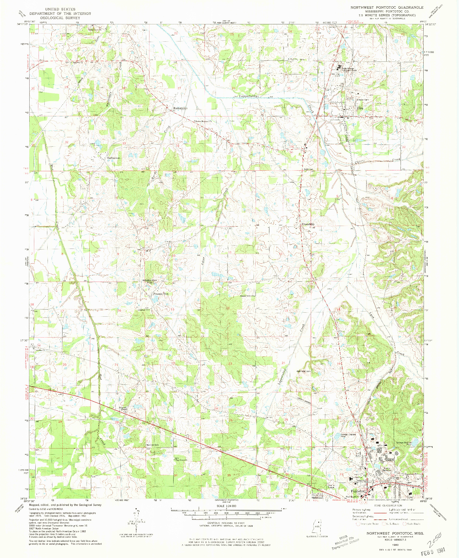 USGS 1:24000-SCALE QUADRANGLE FOR NORTHWEST PONTOTOC, MS 1980