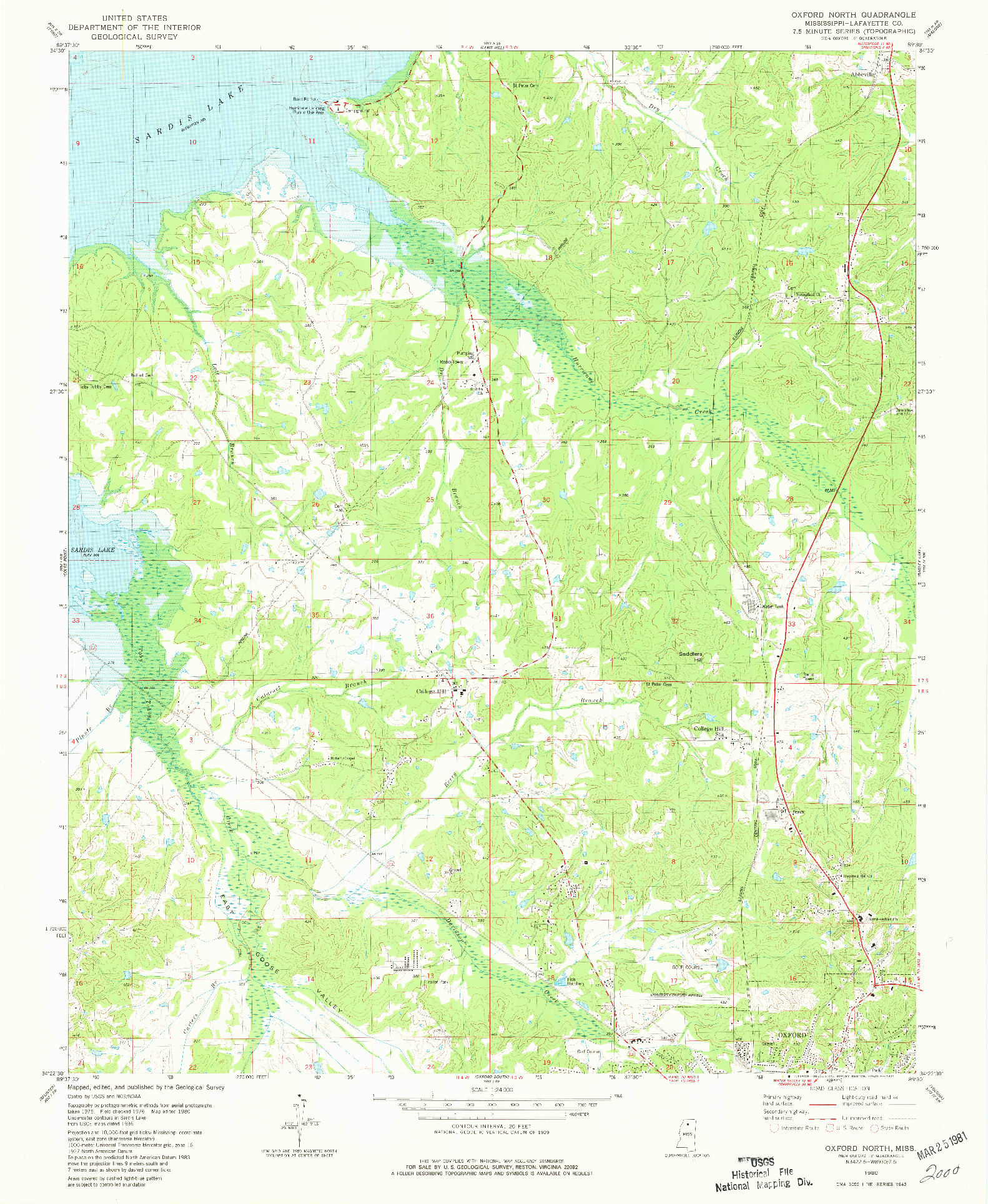 USGS 1:24000-SCALE QUADRANGLE FOR OXFORD NORTH, MS 1980