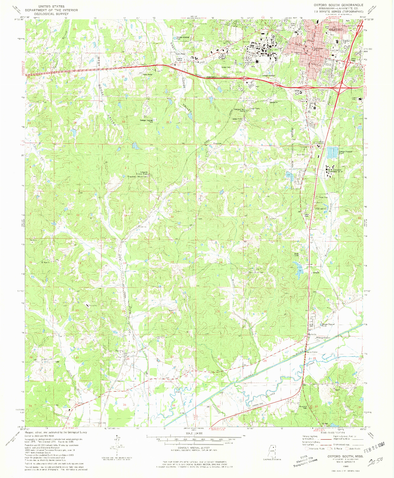 USGS 1:24000-SCALE QUADRANGLE FOR OXFORD SOUTH, MS 1980