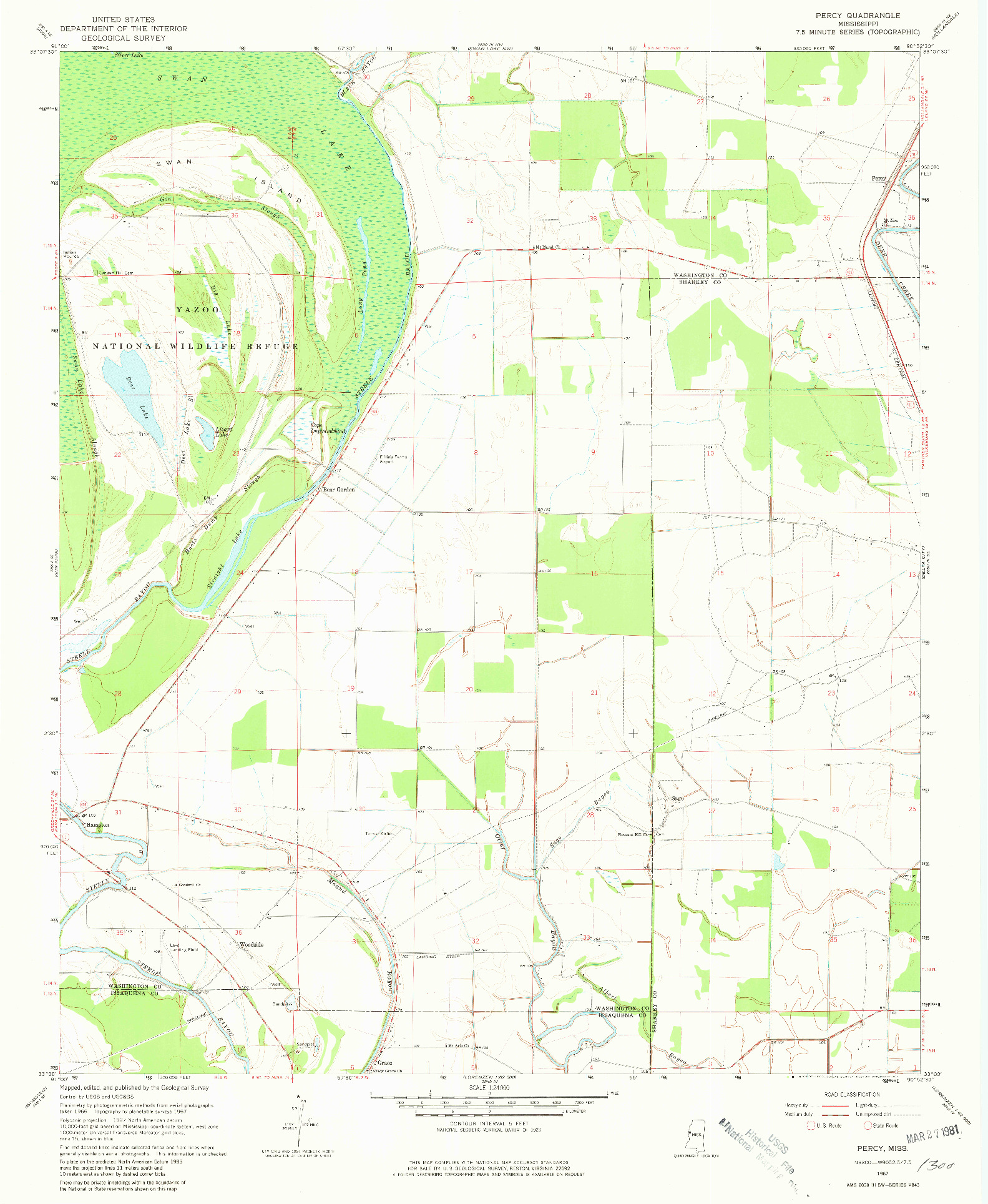 USGS 1:24000-SCALE QUADRANGLE FOR PERCY, MS 1967