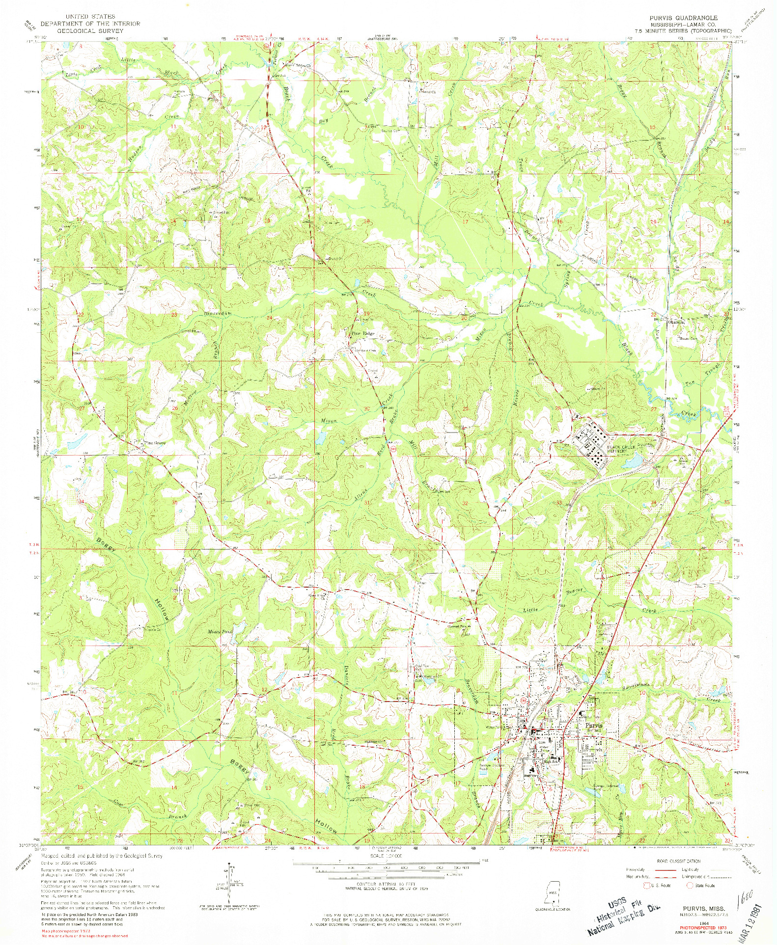 USGS 1:24000-SCALE QUADRANGLE FOR PURVIS, MS 1964