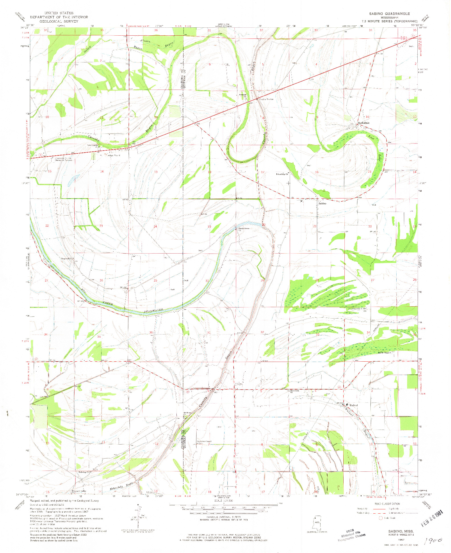 USGS 1:24000-SCALE QUADRANGLE FOR SABINO, MS 1967