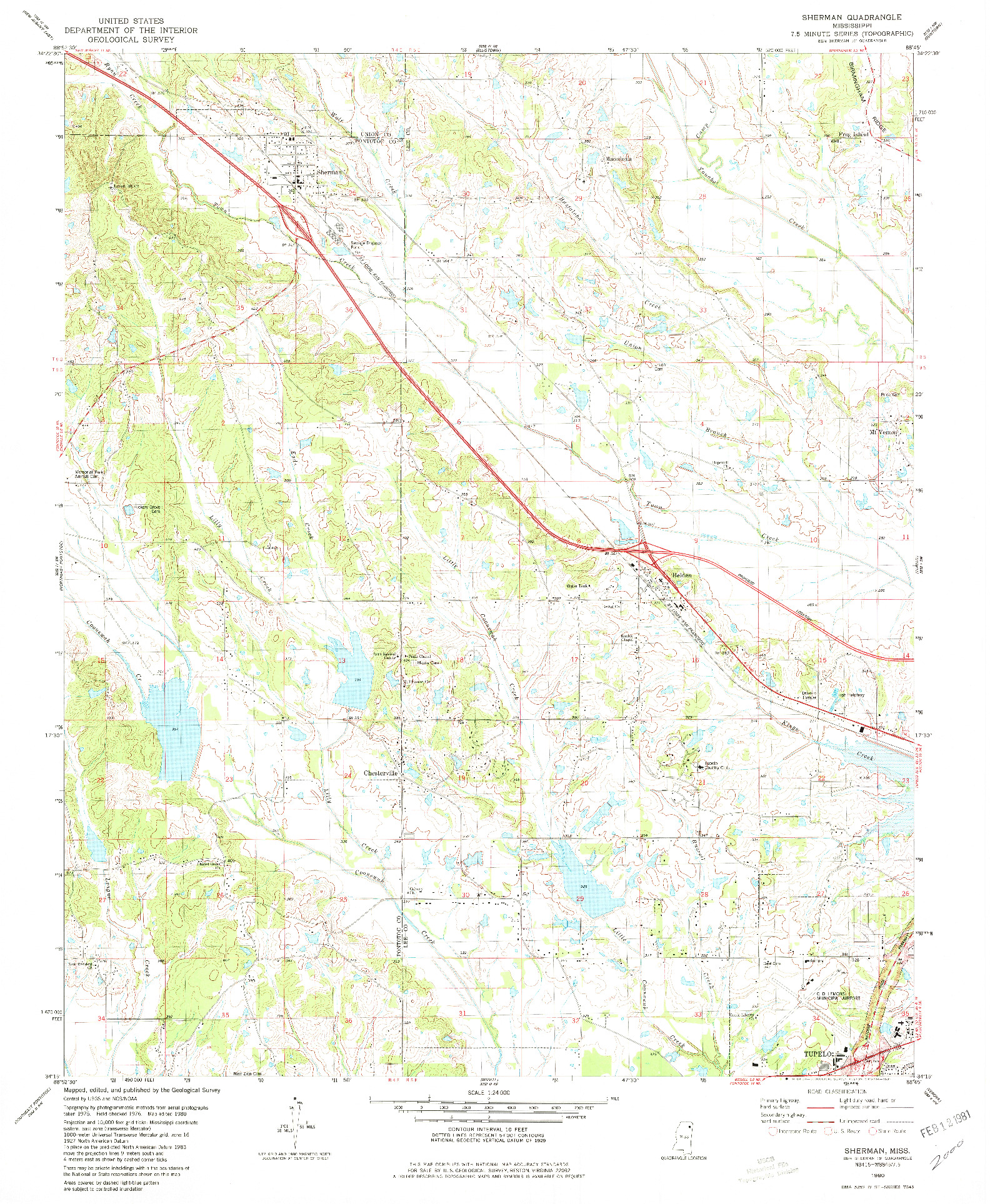USGS 1:24000-SCALE QUADRANGLE FOR SHERMAN, MS 1980