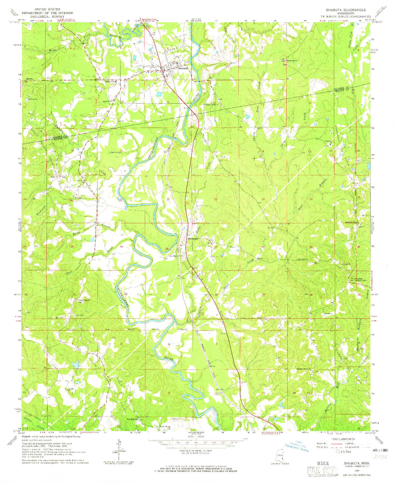 USGS 1:24000-SCALE QUADRANGLE FOR SHUBUTA, MS 1964