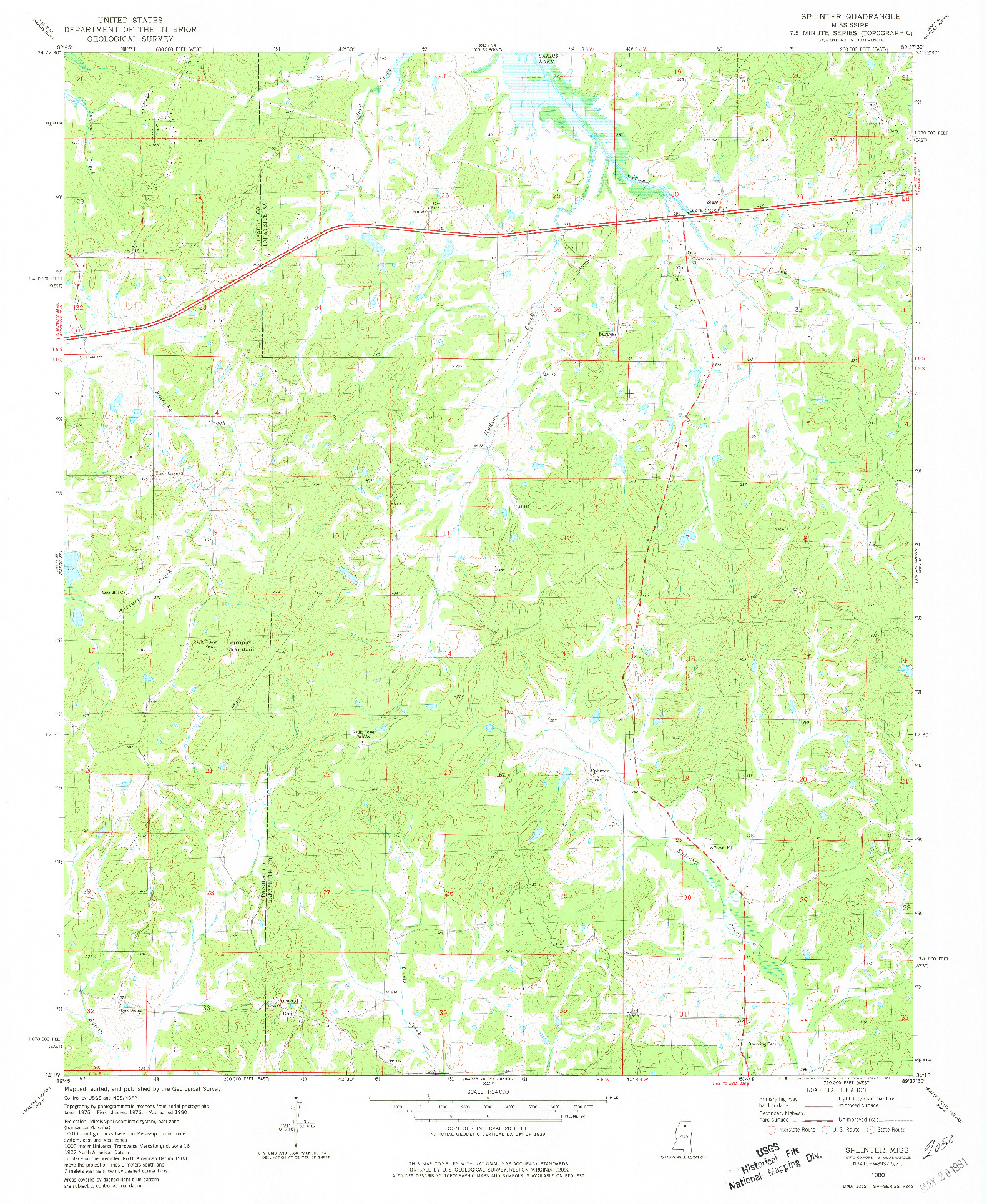 USGS 1:24000-SCALE QUADRANGLE FOR SPLINTER, MS 1980