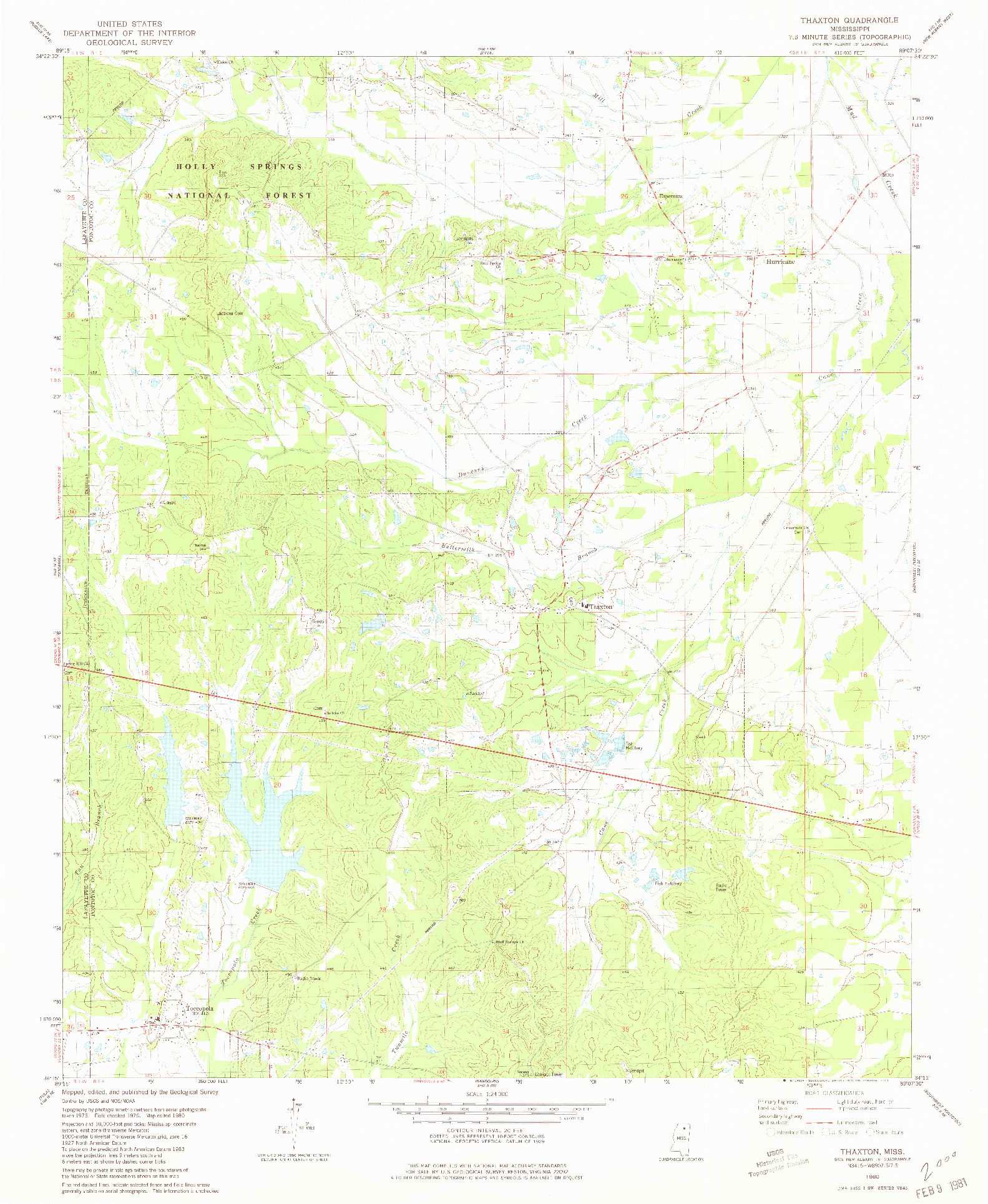 USGS 1:24000-SCALE QUADRANGLE FOR THAXTON, MS 1980