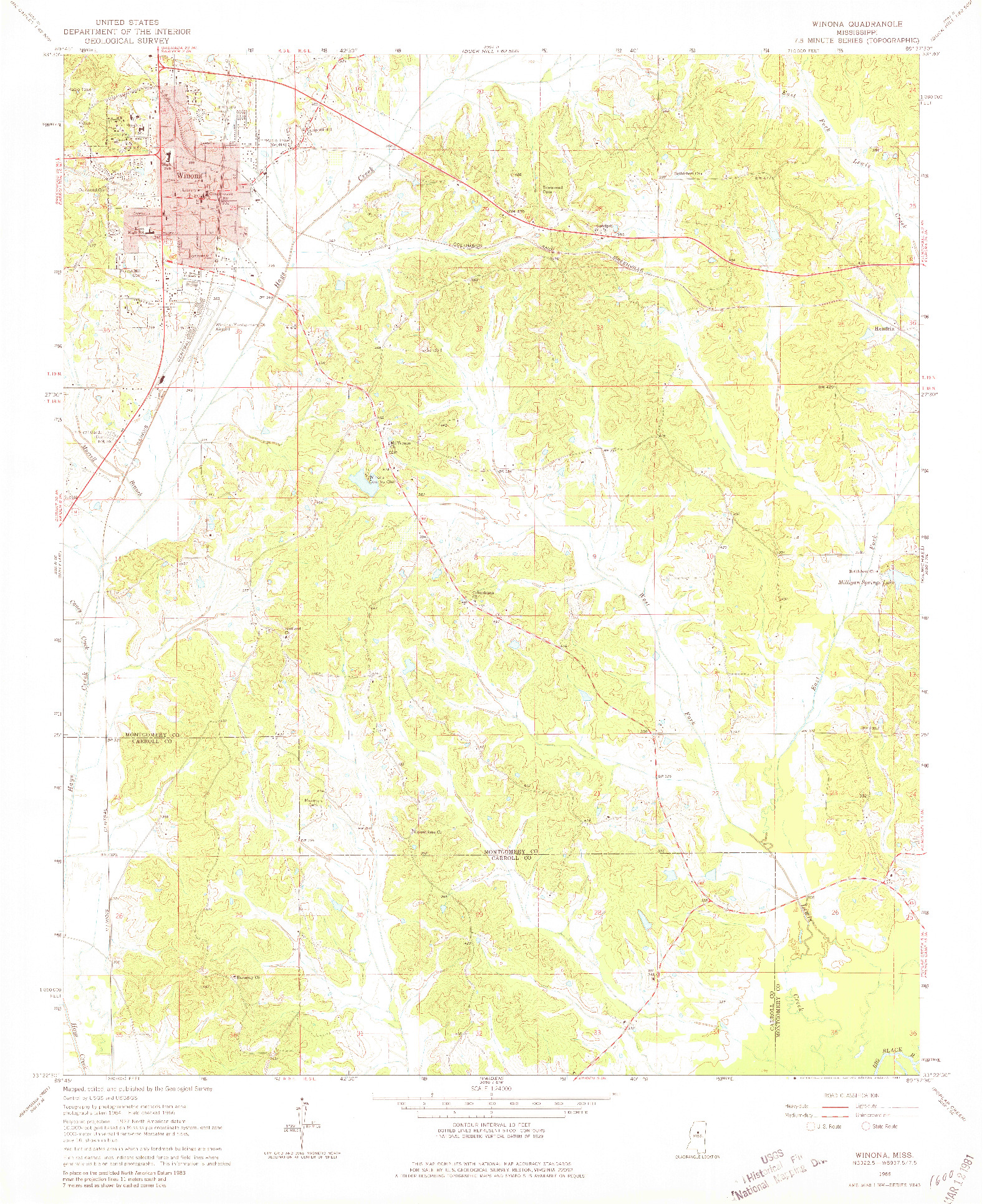 USGS 1:24000-SCALE QUADRANGLE FOR WINONA, MS 1966