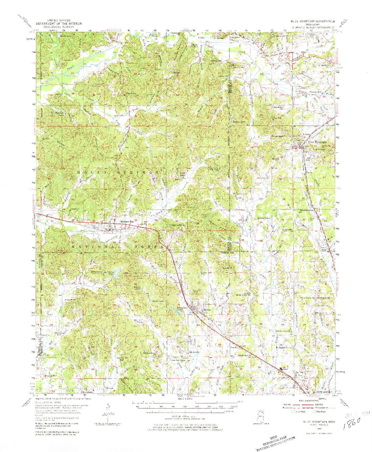 USGS 1:62500-SCALE QUADRANGLE FOR BLUE MOUNTAIN, MS 1955