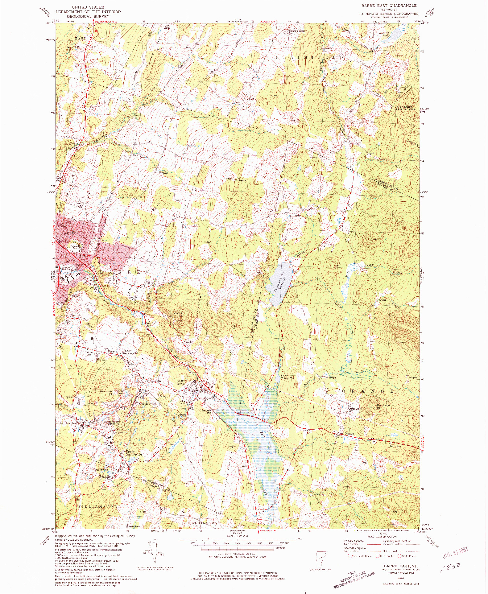 USGS 1:24000-SCALE QUADRANGLE FOR BARRE EAST, VT 1981