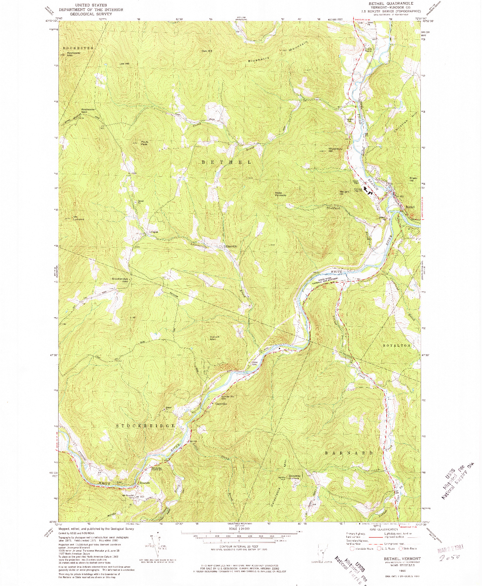 USGS 1:24000-SCALE QUADRANGLE FOR BETHEL, VT 1980