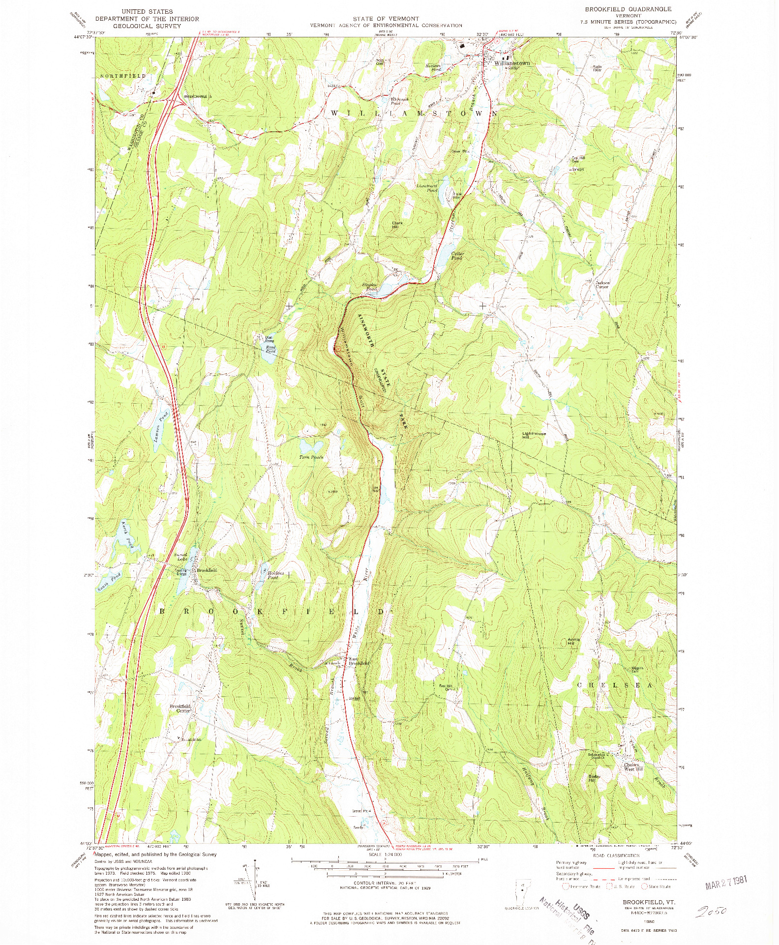 USGS 1:24000-SCALE QUADRANGLE FOR BROOKFIELD, VT 1980