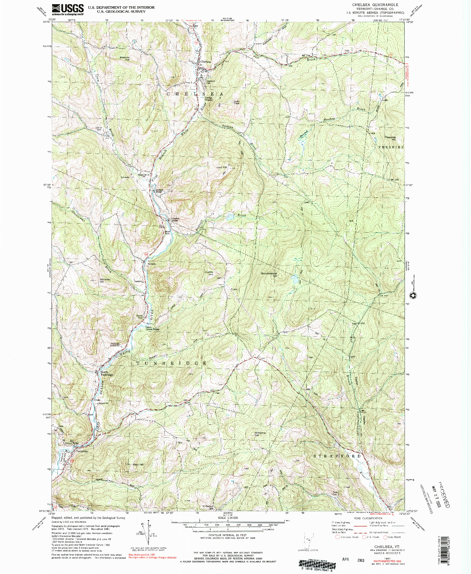 USGS 1:24000-SCALE QUADRANGLE FOR CHELSEA, VT 1981