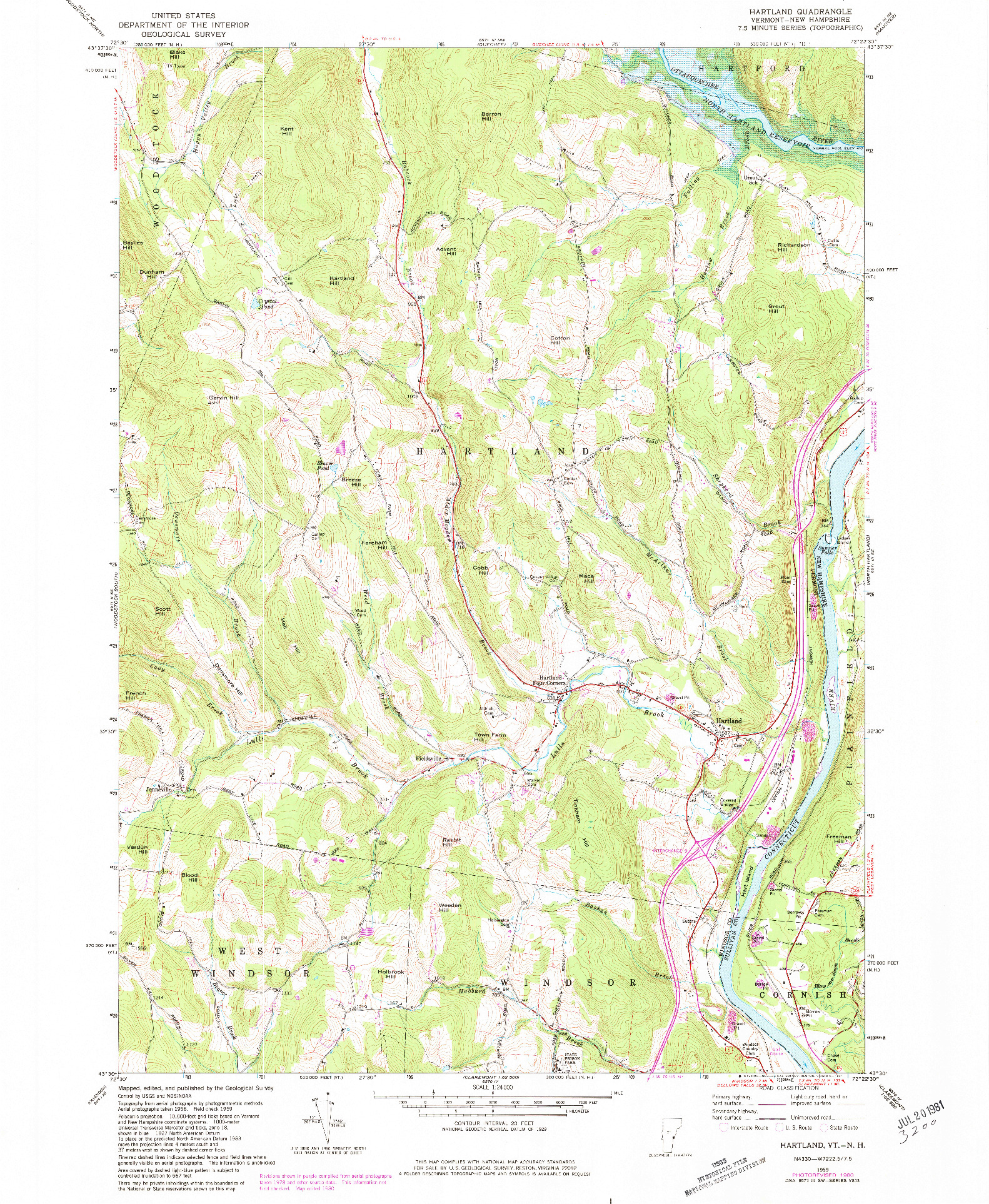 USGS 1:24000-SCALE QUADRANGLE FOR HARTLAND, VT 1959