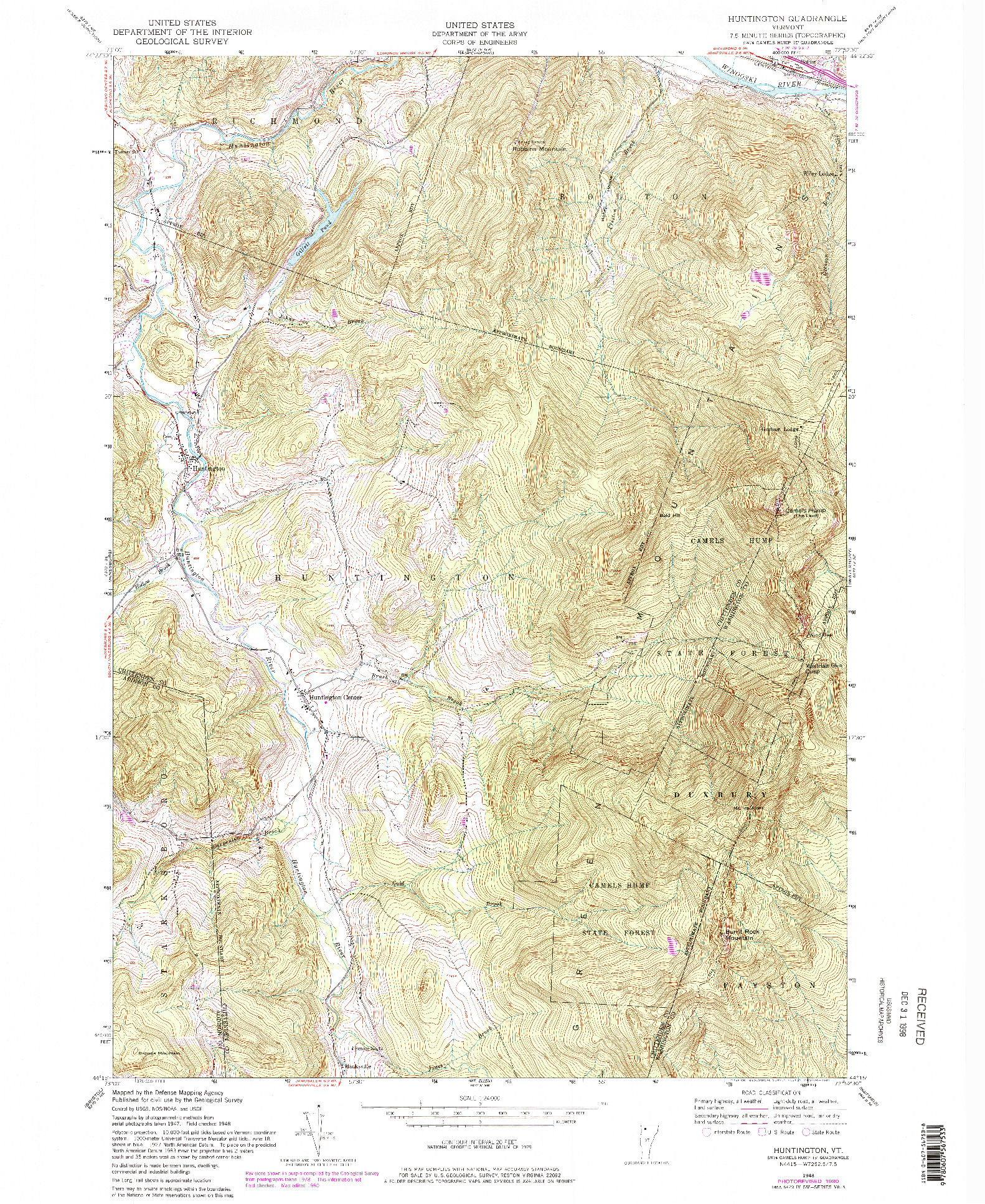 USGS 1:24000-SCALE QUADRANGLE FOR HUNTINGTON, VT 1948