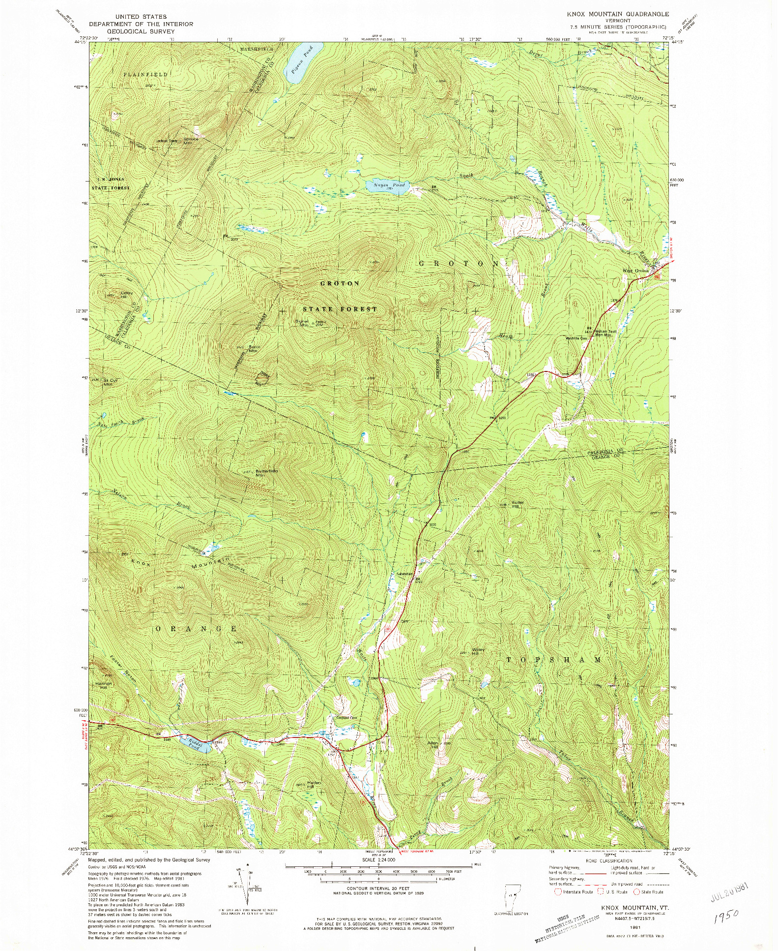 USGS 1:24000-SCALE QUADRANGLE FOR KNOX MOUNTAIN, VT 1981