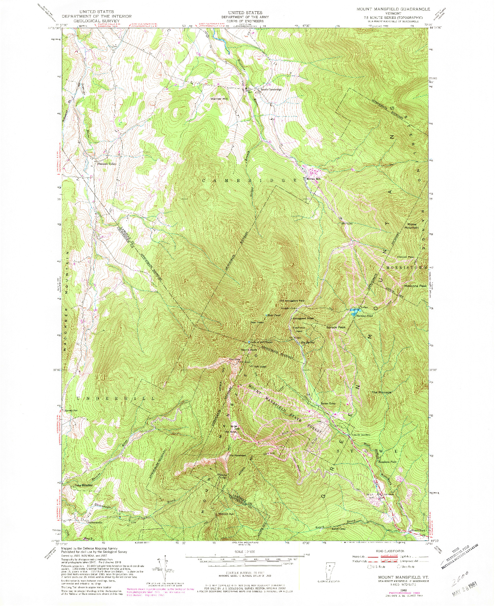 USGS 1:24000-SCALE QUADRANGLE FOR MOUNT MANSFIELD, VT 1948