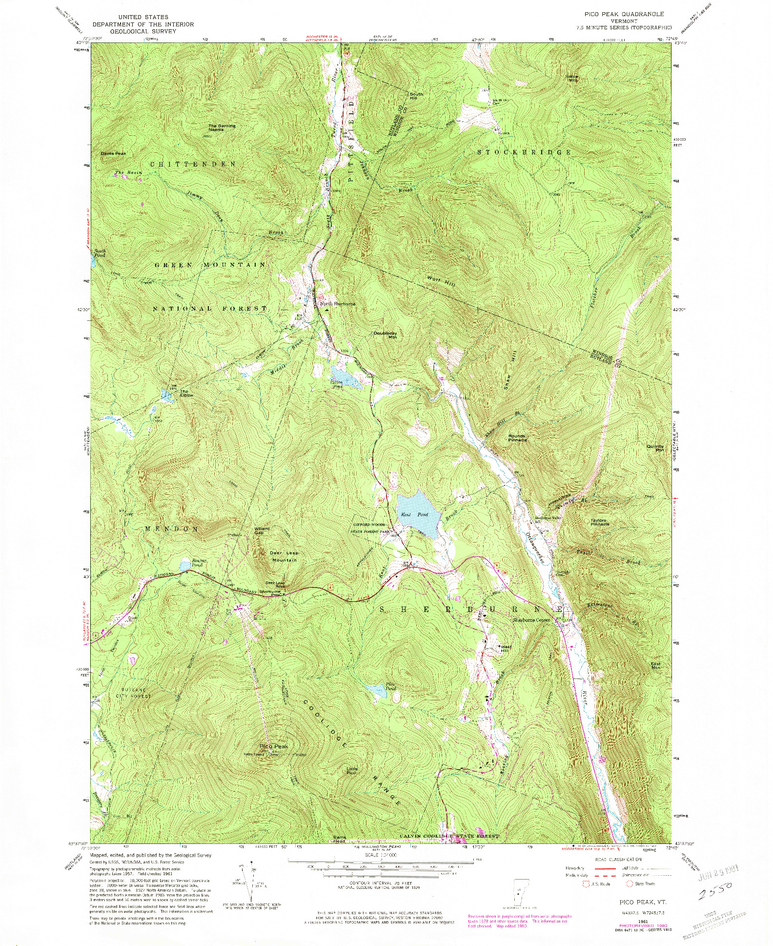 USGS 1:24000-SCALE QUADRANGLE FOR PICO PEAK, VT 1961