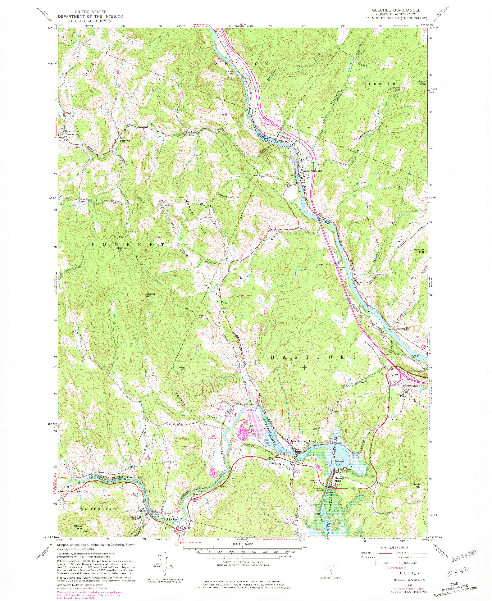 USGS 1:24000-SCALE QUADRANGLE FOR QUECHEE, VT 1959