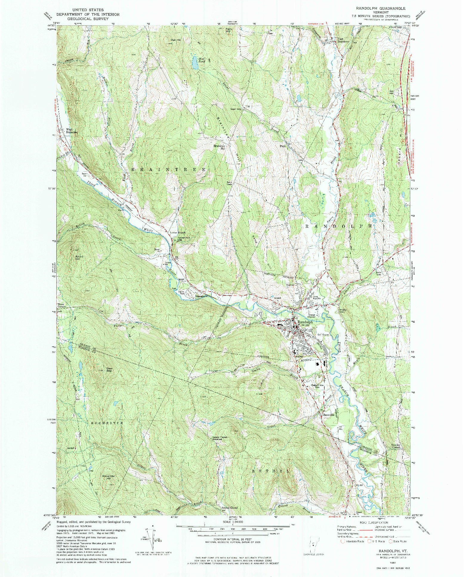 USGS 1:24000-SCALE QUADRANGLE FOR RANDOLPH, VT 1981