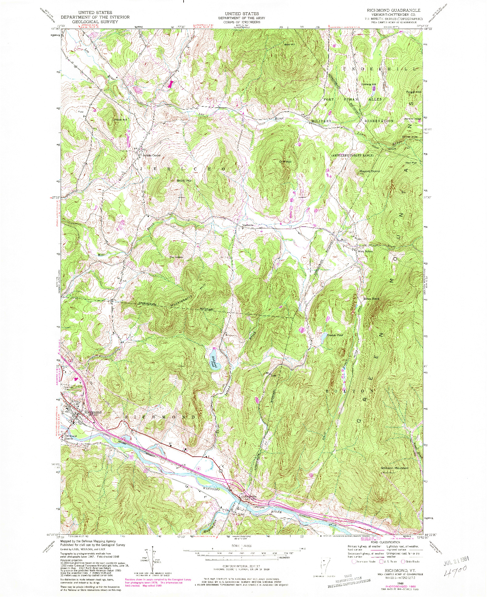 USGS 1:24000-SCALE QUADRANGLE FOR RICHMOND, VT 1948