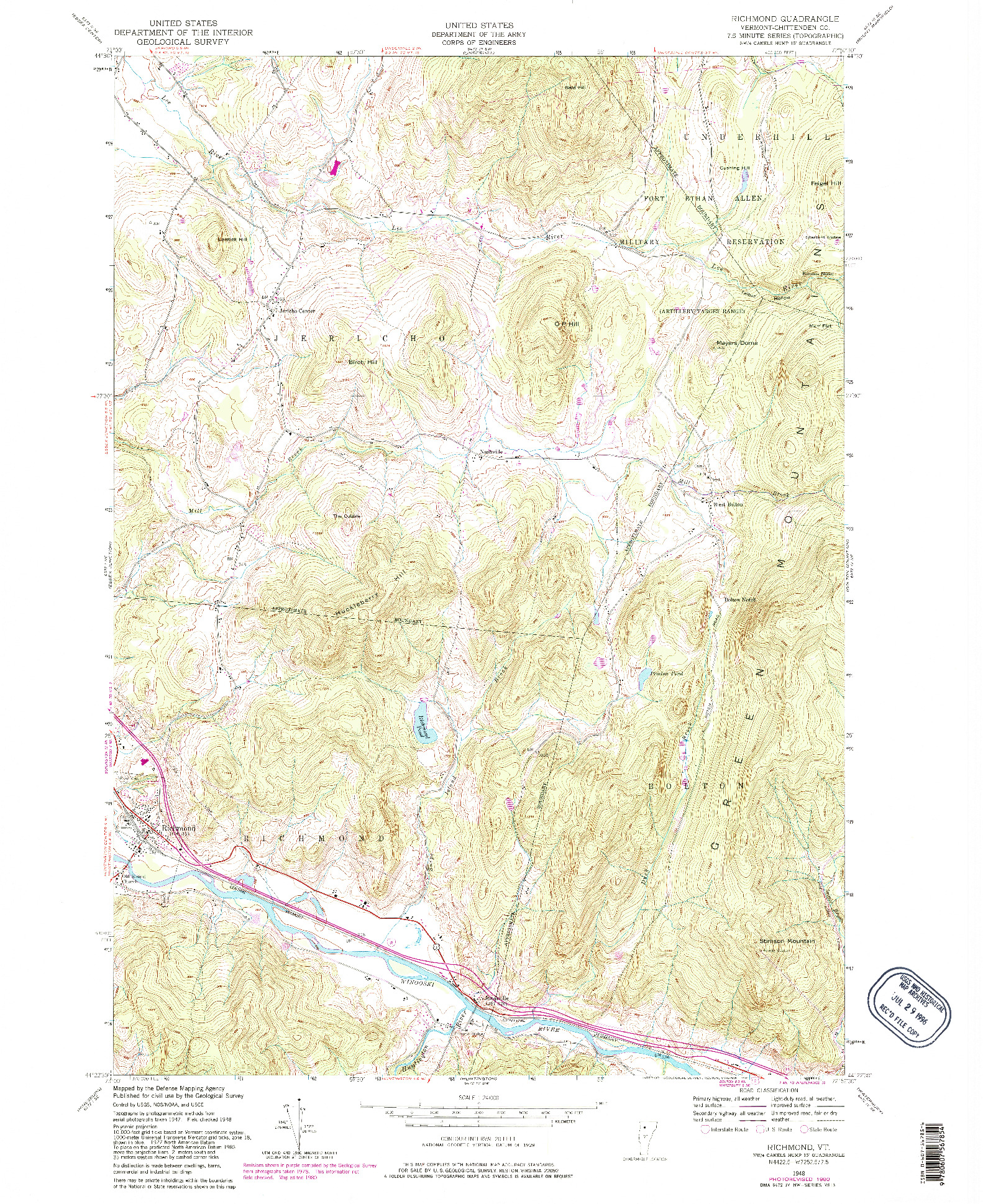 USGS 1:24000-SCALE QUADRANGLE FOR RICHMOND, VT 1948