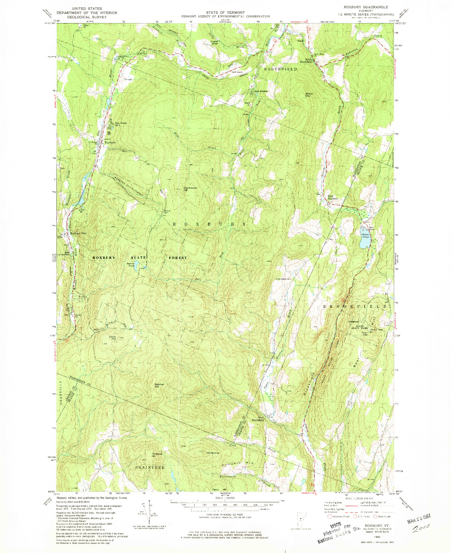 USGS 1:24000-SCALE QUADRANGLE FOR ROXBURY, VT 1980