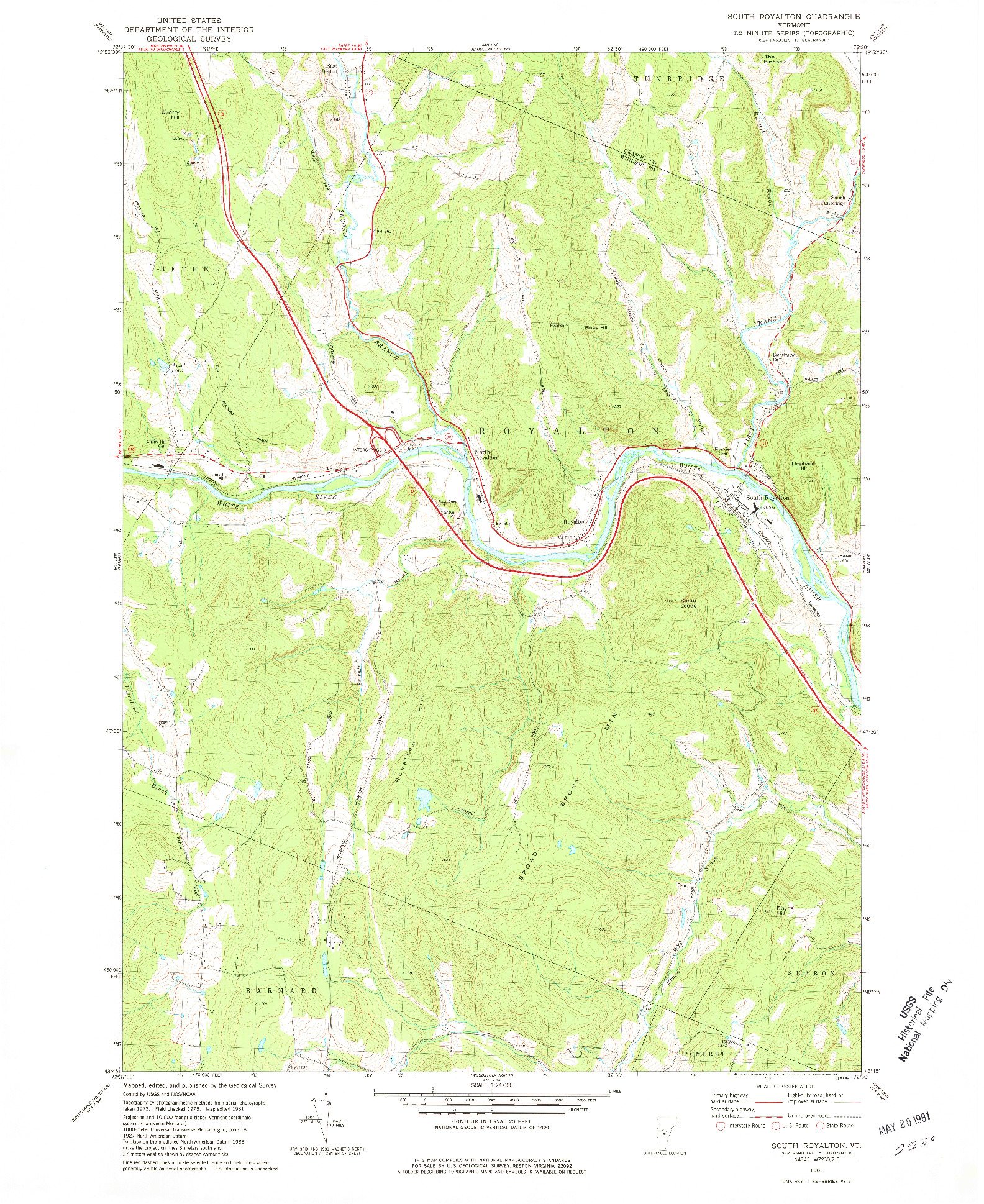 USGS 1:24000-SCALE QUADRANGLE FOR SOUTH ROYALTON, VT 1981