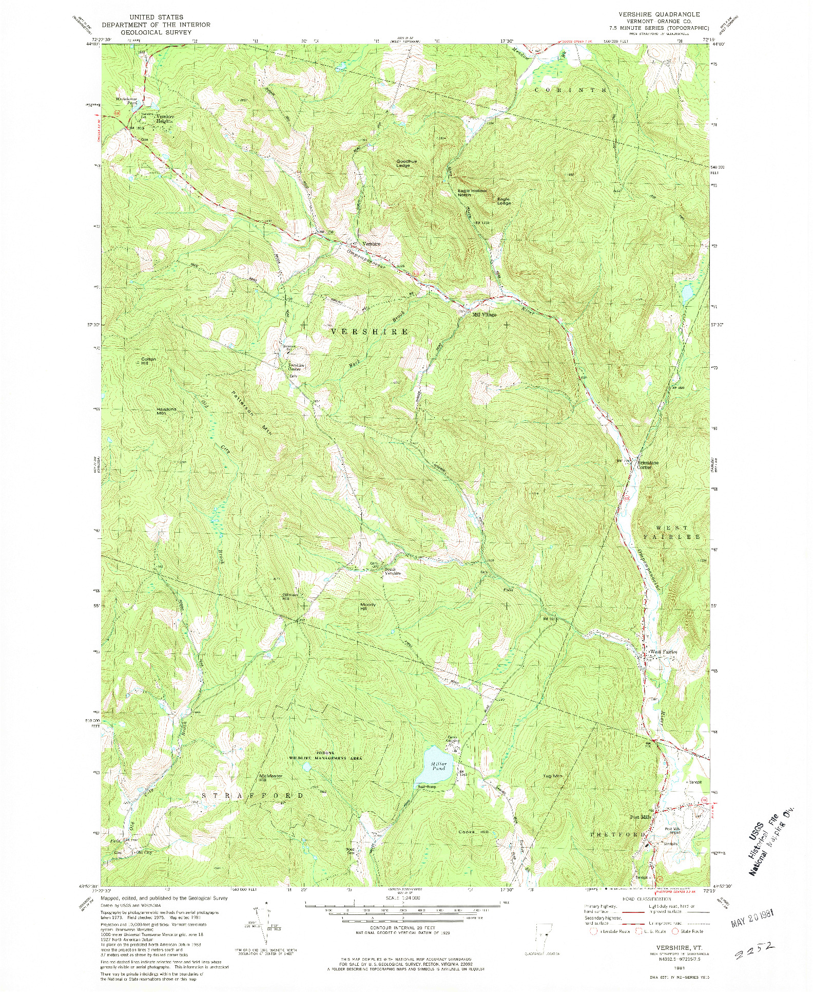 USGS 1:24000-SCALE QUADRANGLE FOR VERSHIRE, VT 1981