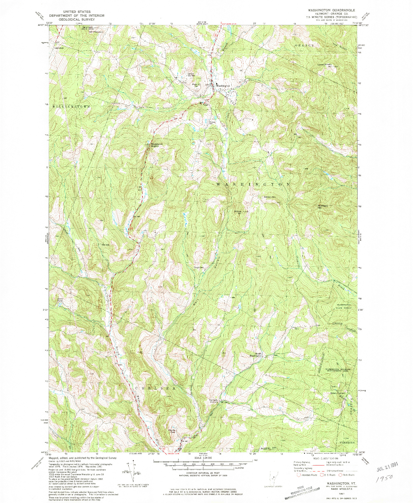 USGS 1:24000-SCALE QUADRANGLE FOR WASHINGTON, VT 1981