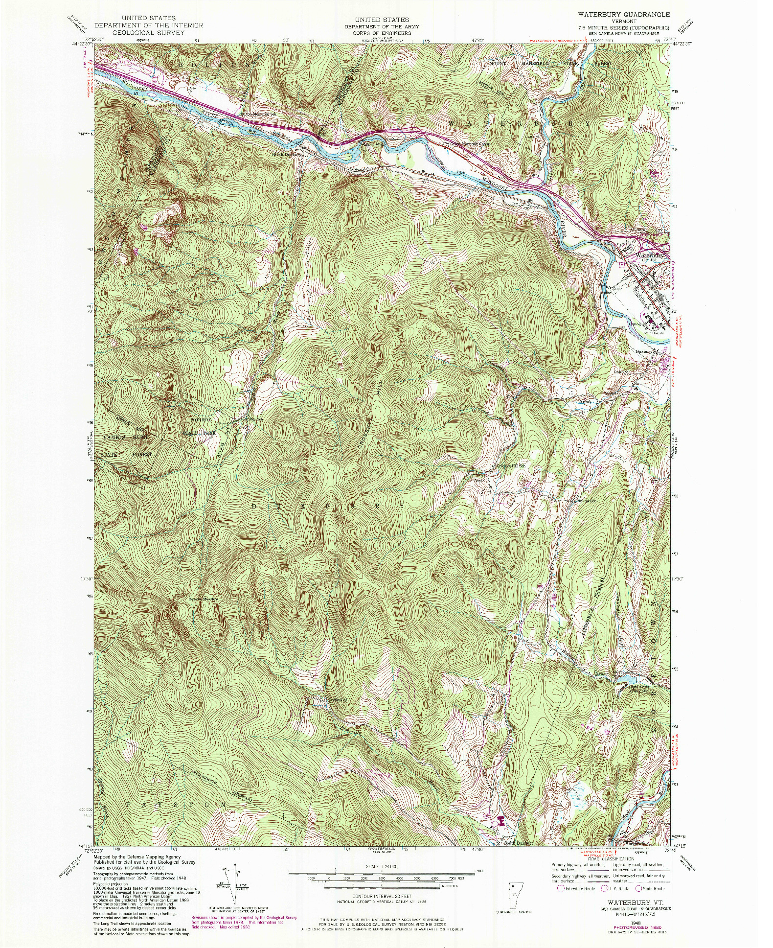 USGS 1:24000-SCALE QUADRANGLE FOR WATERBURY, VT 1948