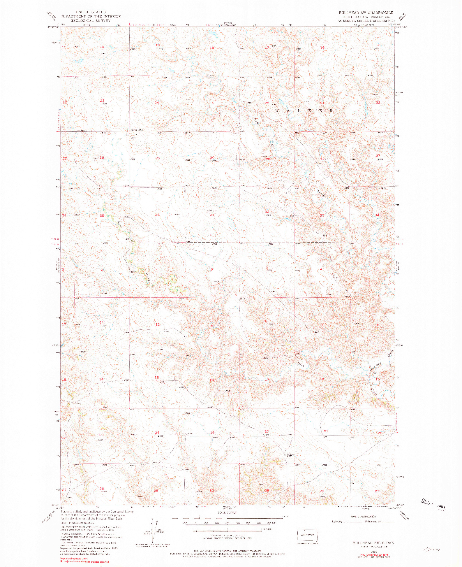 USGS 1:24000-SCALE QUADRANGLE FOR BULLHEAD SW, SD 1956