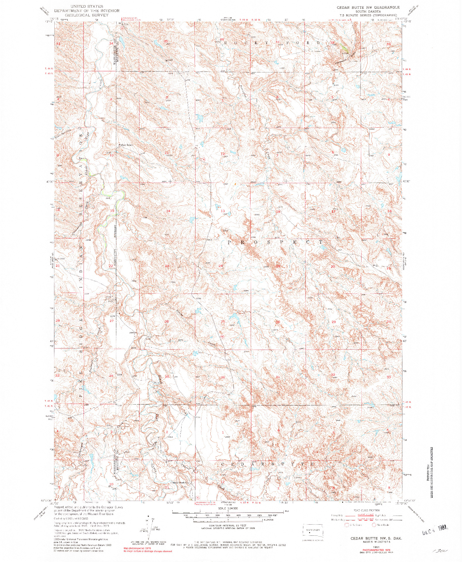 USGS 1:24000-SCALE QUADRANGLE FOR CEDAR BUTTE NW, SD 1951